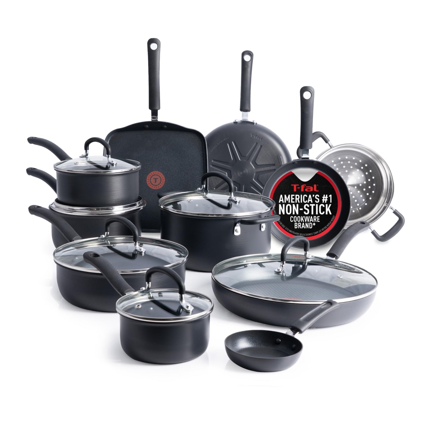 T-fal Ultimate Hard Anodized Nonstick Fry Pan Set 2 Piece, 10, 12 Inch, Oven Broiler Safe 400F, Cookware, Pots and Pans Set Non Stick, Kitchen Frying Pans, Cooking Skillets, Dishwasher Safe, Grey