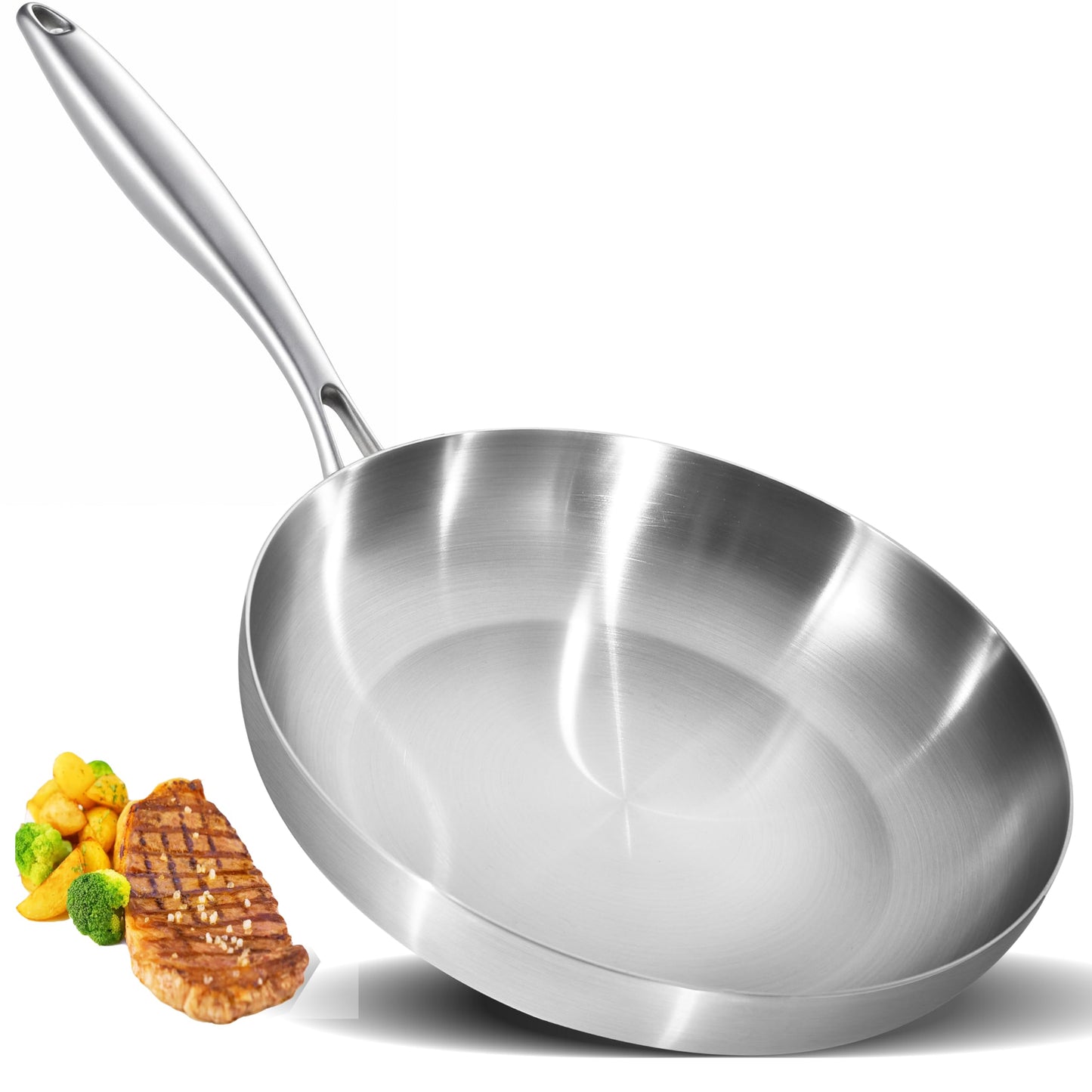 LOLYKITCH 8+10+12 Inch Tri-Ply Stainless Steel Frying Pan Set– Professional Skillet Fast & Even Heating, Induction & Oven Safe Cookware for Modern Home Kitchens, Detachable Handle