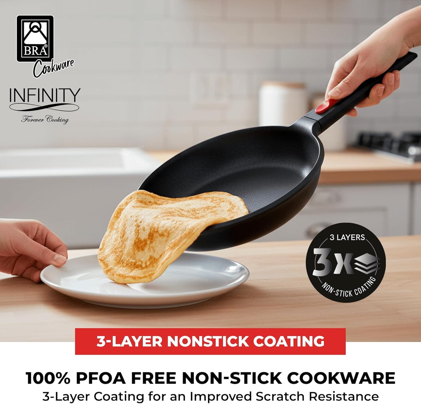 BRA COOKWARE Infinity Nonstick Frying Pan | 9.5-Inch Cast Aluminum Skillet | PFOA/PFAS Free Fry Pan | Removable Handle | All Cooktops (incl Induction) Searing Skillet | Oven Safe up to 425°F