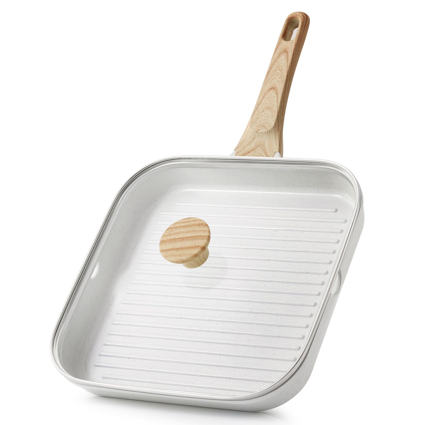 SENSARTE Nonstick Grill Pan for Stove Tops, Versatile Griddle with Pour Spouts, Square Big Cooking Surface, Durable Skillet Indoor & Outdoor Grilling. PFOA Free, 9.5 Inch