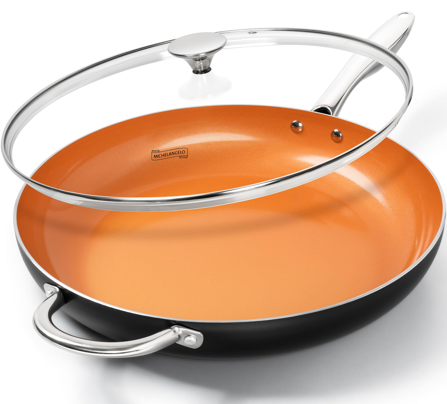 MICHELANGELO Frying Pan with Lid, Nonstick 8 Inch Frying Pan with Ceramic Titanium Coating, Copper Fry Pan with Lid, Small Fry Pan 8 Inch, Nonstick Fry Pans