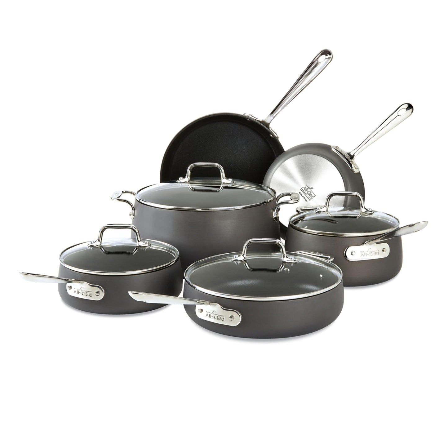 All-Clad HA1 Hard Anodized Non Stick Fry Pan Set 2 Piece, 8, 10 Inch, Induction, Oven Broiler Safe 500F, Pots and Pans Set, Kitchen Frying Pans, Skillets, Premium Cookware, Home, Dishwasher Safe Black