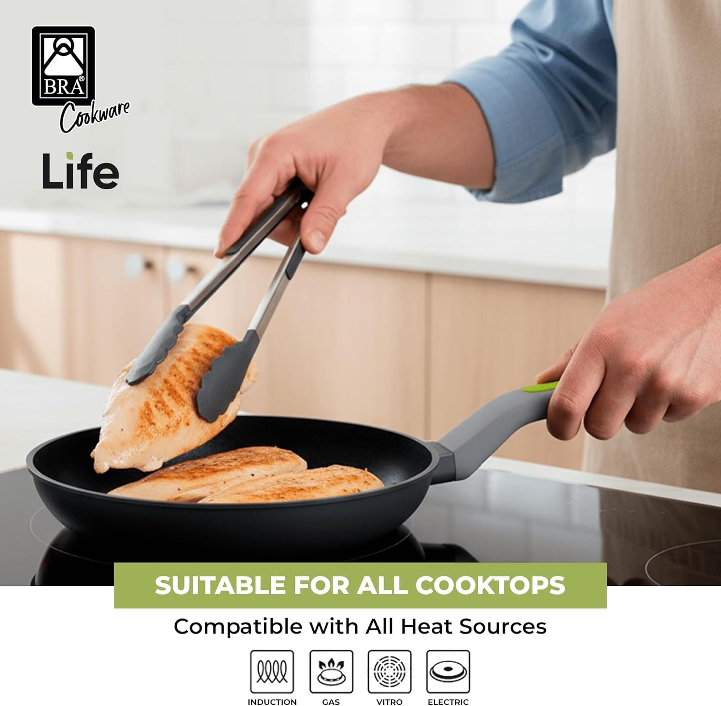 BRA COOKWARE Life Ceramic Nonstick Frying Pan | 10.2 Inch Recycled Cast Aluminum Skillet | Ceramic Non-Stick Fry Pan | PFOA Free Searing Skillet | All Cooktops (incl. Induction) | Soft-Touch Handle