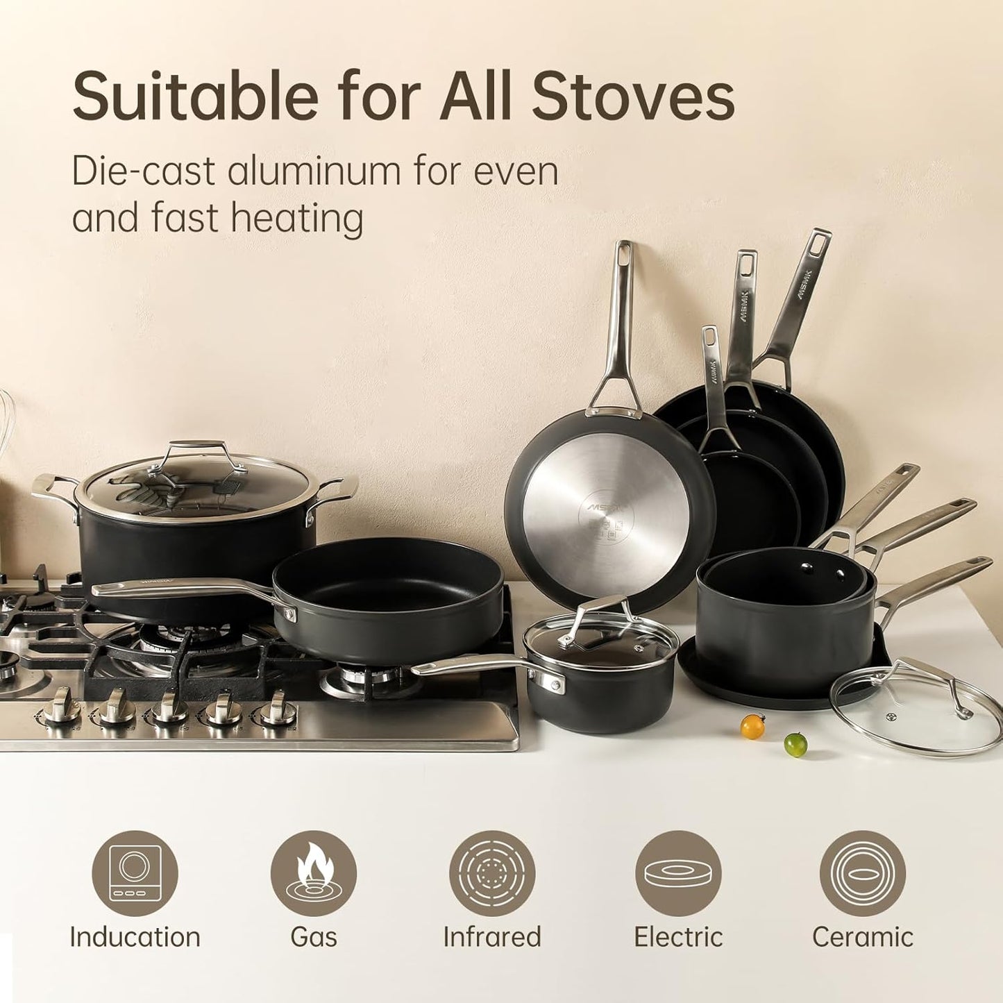 MsMk 7 inch Small Frying Pan, Carbonize also Nonstick Omelette Pan, PFOA Free Non-Toxic, Scratch-resistant, Induction Egg skillet, for Induction, Ceramic and Gas Cooktops