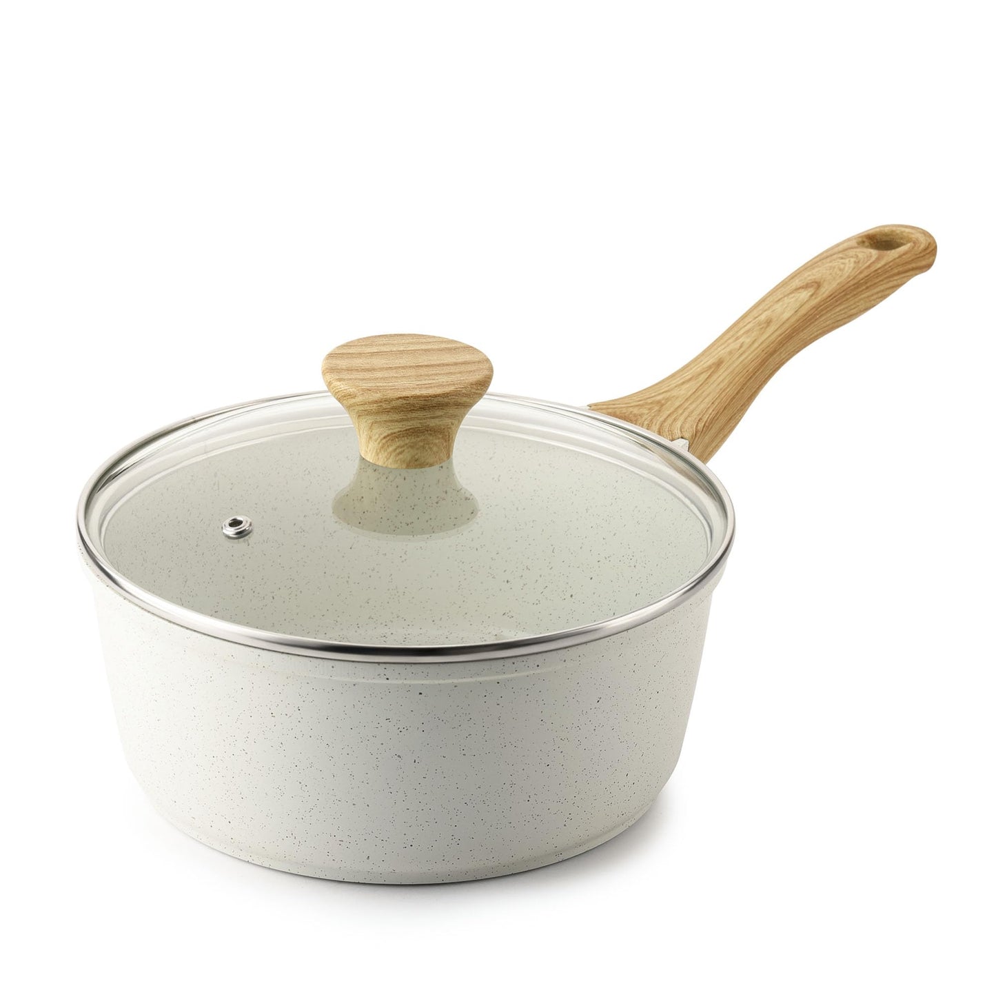 SENSARTE Nonstick Sauce Pan with Double Spout, 3.0 Quarts Swiss Granite Coating Sauce Pot with Lid Medium Kitchen Cooking Pot, Induction Comptable Saucepan, Free of Intentionally Added PFOA