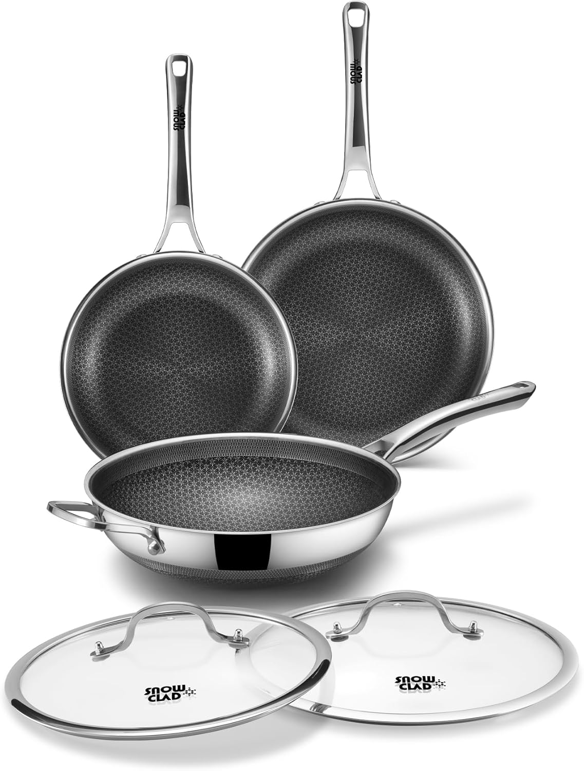 DOTCLAD Wok pan,Hybrid 12 inch Wok with Lid, PFOA Free Cookware,non stick Stainless Steel Woks & Stir-fry pans Nonstick, Dishwasher and Oven Safe, Works on Induction