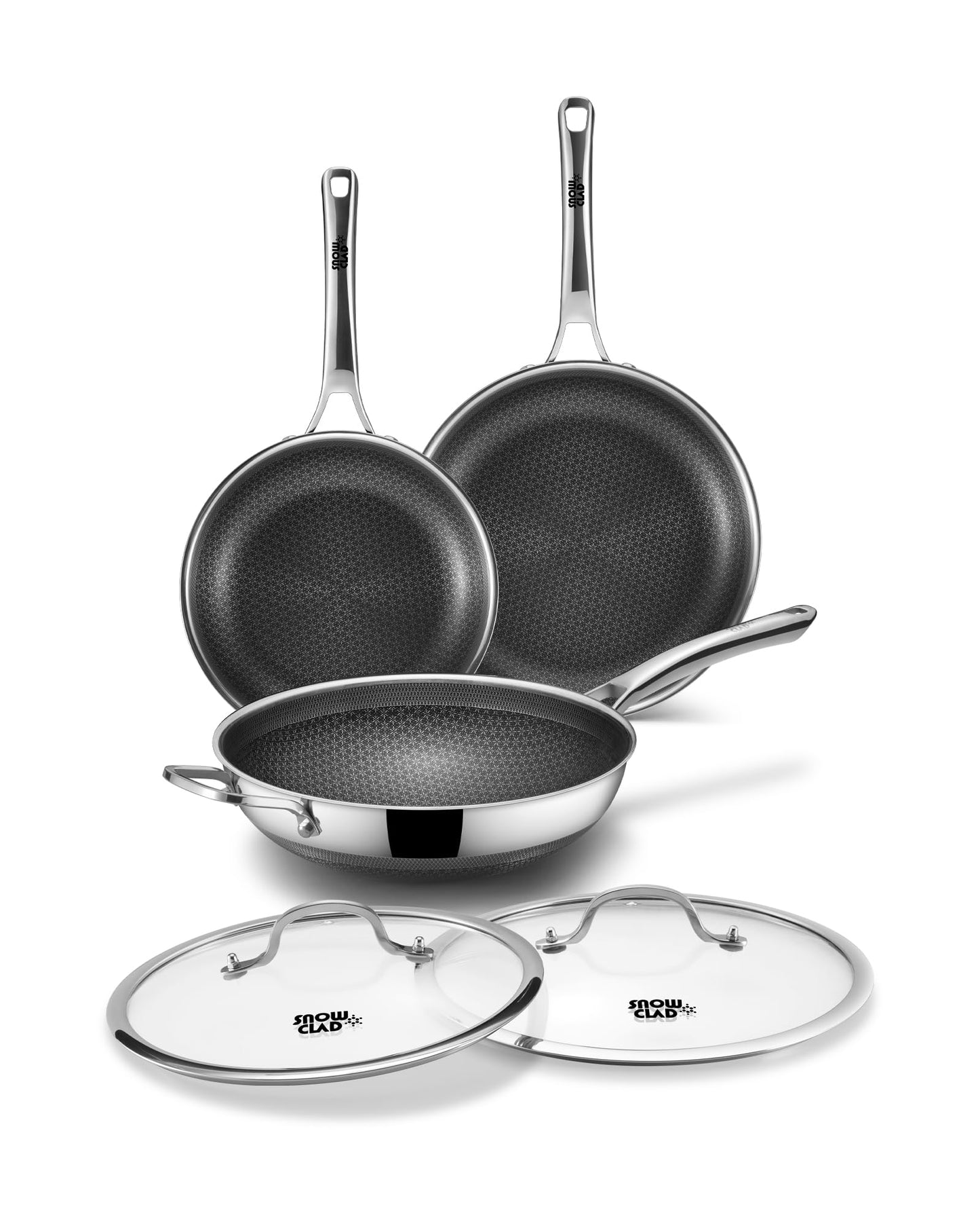 DOTCLAD Wok pan,Hybrid 12 inch Wok with Lid, PFOA Free Cookware,non stick Stainless Steel Woks & Stir-fry pans Nonstick, Dishwasher and Oven Safe, Works on Induction
