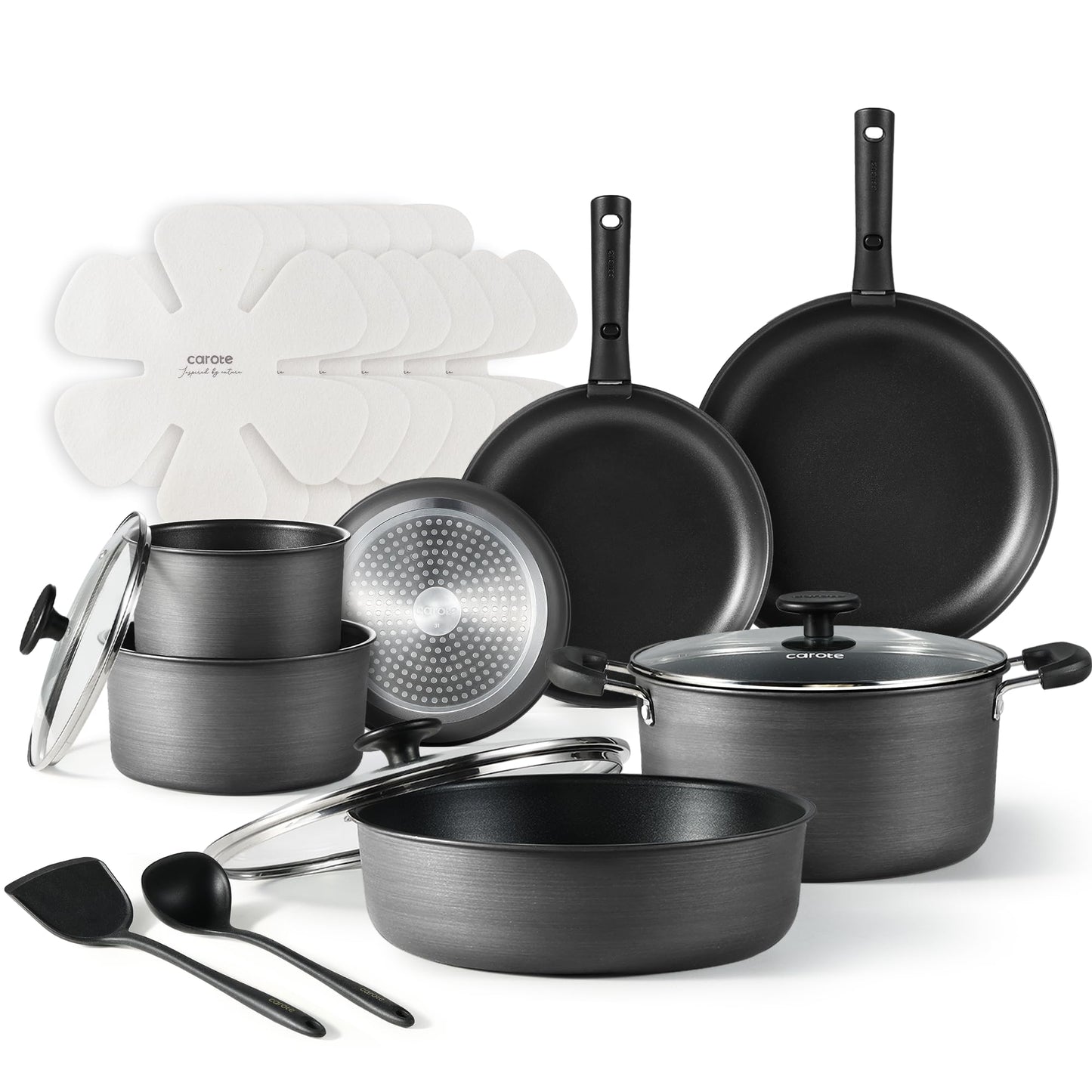 CAROTE 19pcs Pots and Pans Set, Nonstick Cookware Set Detachable Handle, Induction Kitchen Cookware Sets Non Stick with Removable Handle, RV Cookware Set, Oven Safe