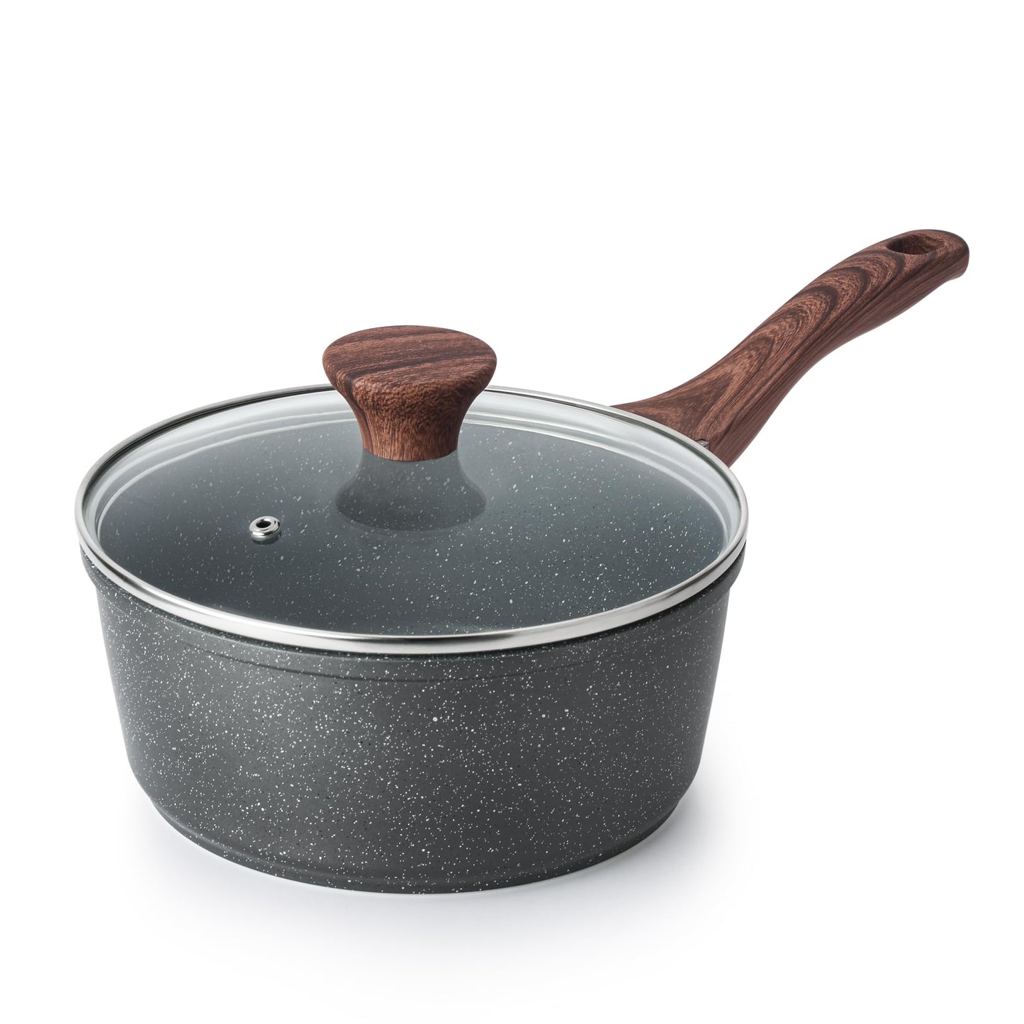 SENSARTE Nonstick Sauce Pan with Double Spout, 3.0 Quarts Swiss Granite Coating Sauce Pot with Lid Medium Kitchen Cooking Pot, Induction Comptable Saucepan, Free of Intentionally Added PFOA