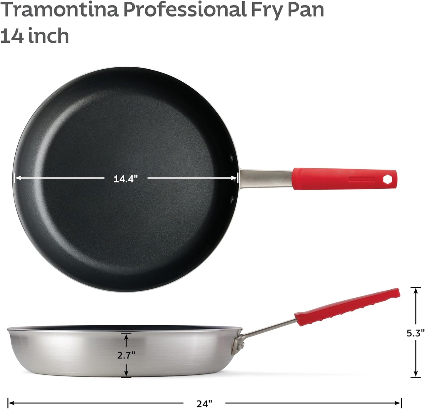 Tramontina Professional 14-Inch Non Stick Extra Large Frying Pan, Heavy-Gauge Aluminum Skillet with Reinforced Nonstick Coating, Red Handle, Dishwasher and Oven Safe