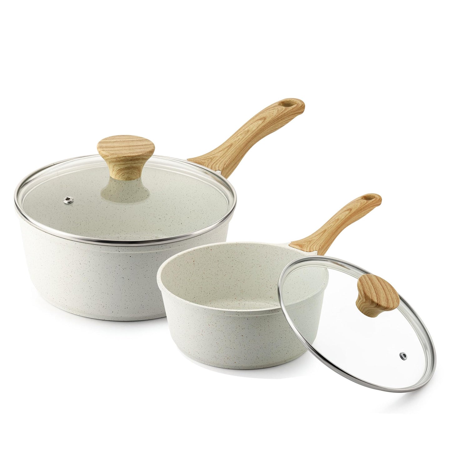 SENSARTE Nonstick Sauce Pan with Double Spout, 3.0 Quarts Swiss Granite Coating Sauce Pot with Lid Medium Kitchen Cooking Pot, Induction Comptable Saucepan, Free of Intentionally Added PFOA