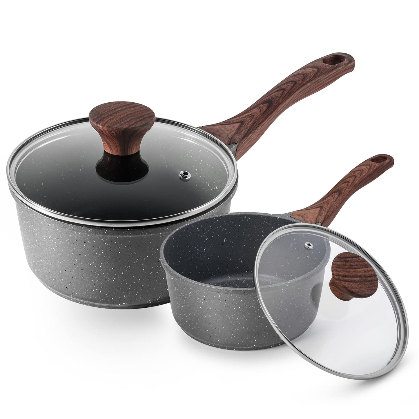 SENSARTE Nonstick Sauce Pan with Double Spout, 3.0 Quarts Swiss Granite Coating Sauce Pot with Lid Medium Kitchen Cooking Pot, Induction Comptable Saucepan, Free of Intentionally Added PFOA