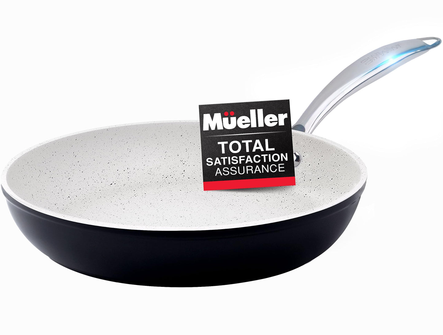 Mueller Frying Pan, Heavy Duty German Stone Coating Non Stick Frying Pans, No PFOA or APEO, Paella Pan, Dishwasher and Oven Safe, Even Heat Distribution, Cool Stainless Steel Handle, Light Grey