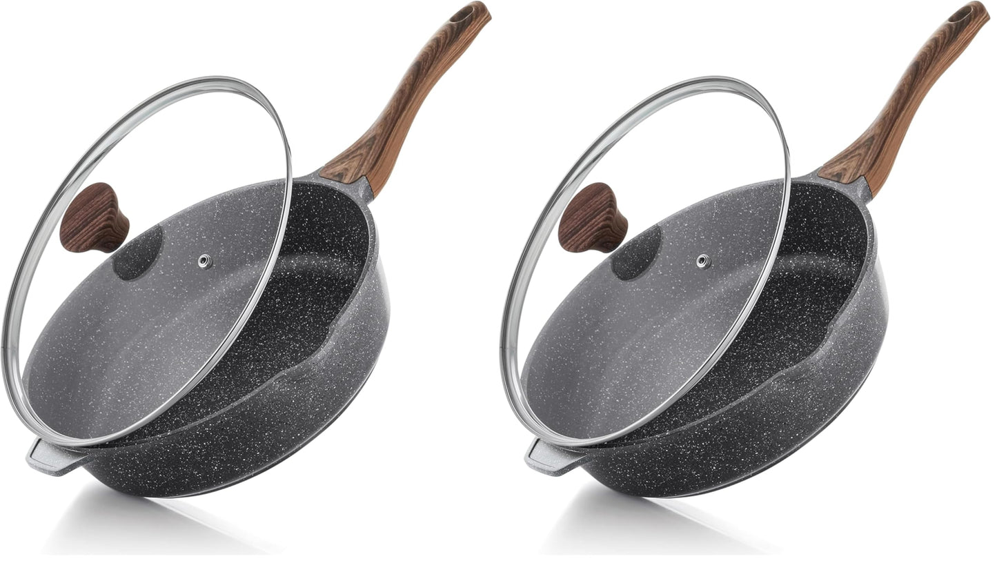 SENSARTE Nonstick Skillet, Deep Frying Pan 10/11/12-inch, Saute Pan with Lid, Stay-cool Handle, Healthy Stone Cookware Cooking Pan, Induction Compatible (10-Inch/3.5QT)