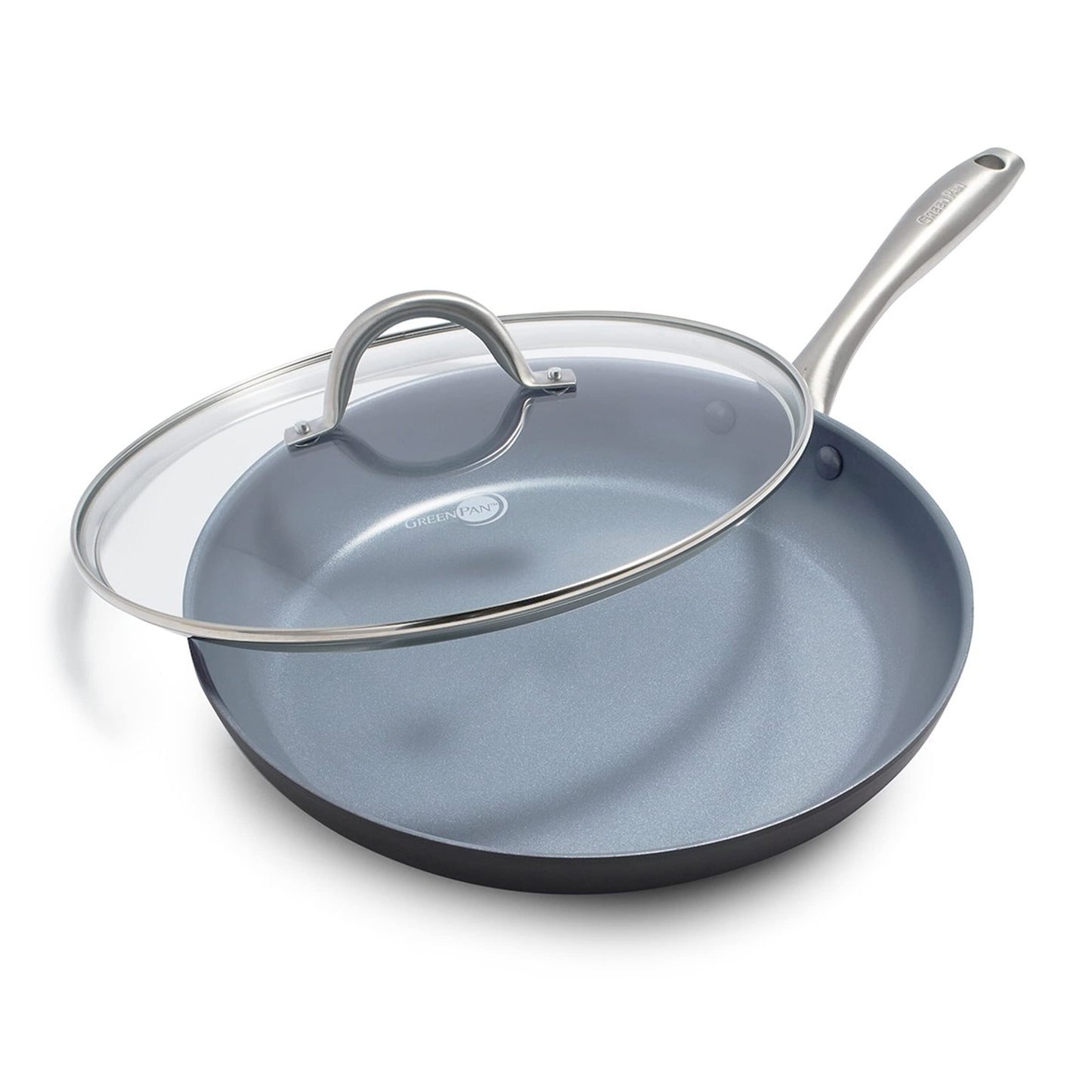 GreenPan Lima Hard Anodized 12" Frying Pan Skillet with Lid, Ceramic Nonstick, PFAS-Free Nontoxic Pots and Pans, Oven & Broiler Safe, Stainless Steel Handle, Cookware for Eggs & Omelet, Gray