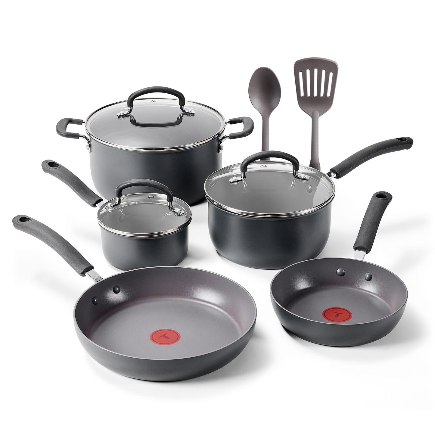 T-fal Ultimate Hard Anodized Nonstick Fry Pan Set 2 Piece, 10, 12 Inch, Oven Broiler Safe 400F, Cookware, Pots and Pans Set Non Stick, Kitchen Frying Pans, Cooking Skillets, Dishwasher Safe, Grey
