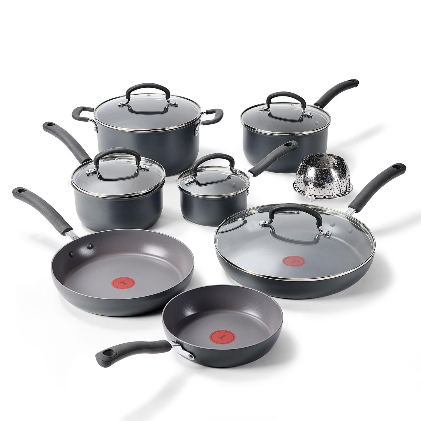 T-fal Ultimate Hard Anodized Nonstick Fry Pan Set 2 Piece, 10, 12 Inch, Oven Broiler Safe 400F, Cookware, Pots and Pans Set Non Stick, Kitchen Frying Pans, Cooking Skillets, Dishwasher Safe, Grey