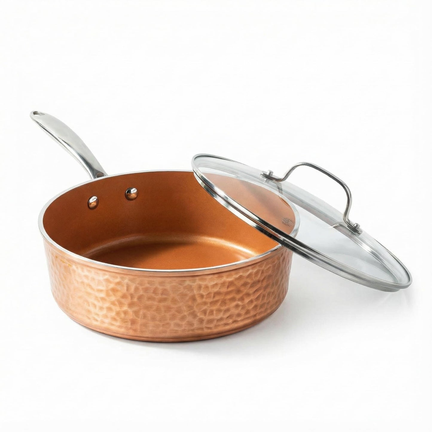 Gotham Steel Hammered Copper 14 Inch Non Stick Frying Pan with Lid, Nonstick Frying Pan with Ceramic Coating and Induction Plate for Even Heating, Oven / Dishwasher Safe, 100% Healthy & Non Toxic