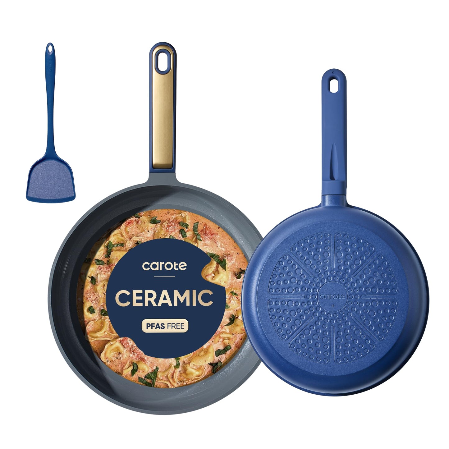 CAROTE 9.5'' and 11'' Nonstick Frying Pans Skillet, NonStick Fry Pan Egg Pan Omelet Pans,Healthy & PFOA Free, Induction-Compatible, Dishwasher Safe & Includes Silicone Spatula，Green