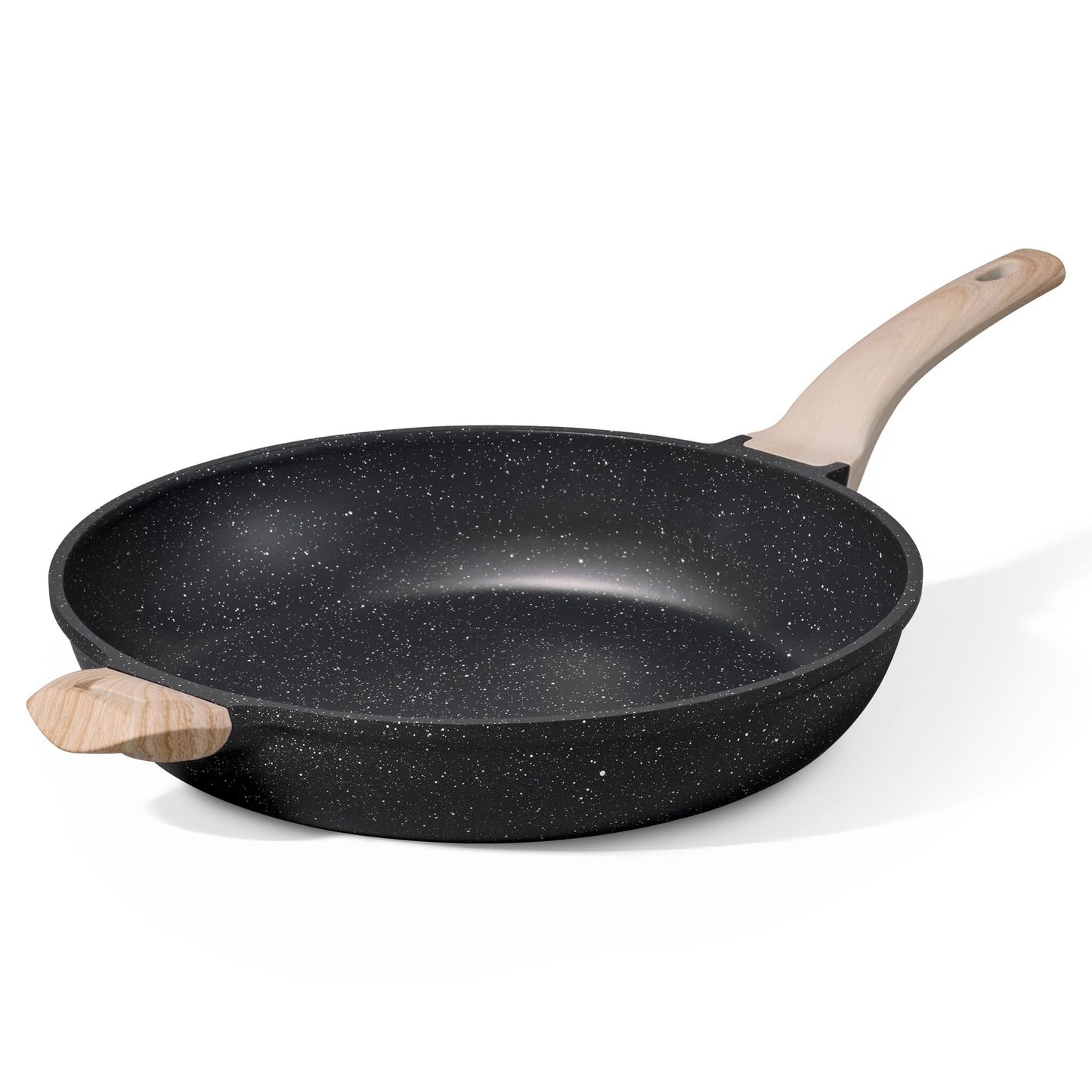 CAROTE Non Stick Frying Pan Skillet, Omelet Pan, Healthy Non Toxic Granite Chef Pan, Induction Compatible Egg Frying Pan with Heat-Resistant Handle, PFOA-Free,Cream White, 8"