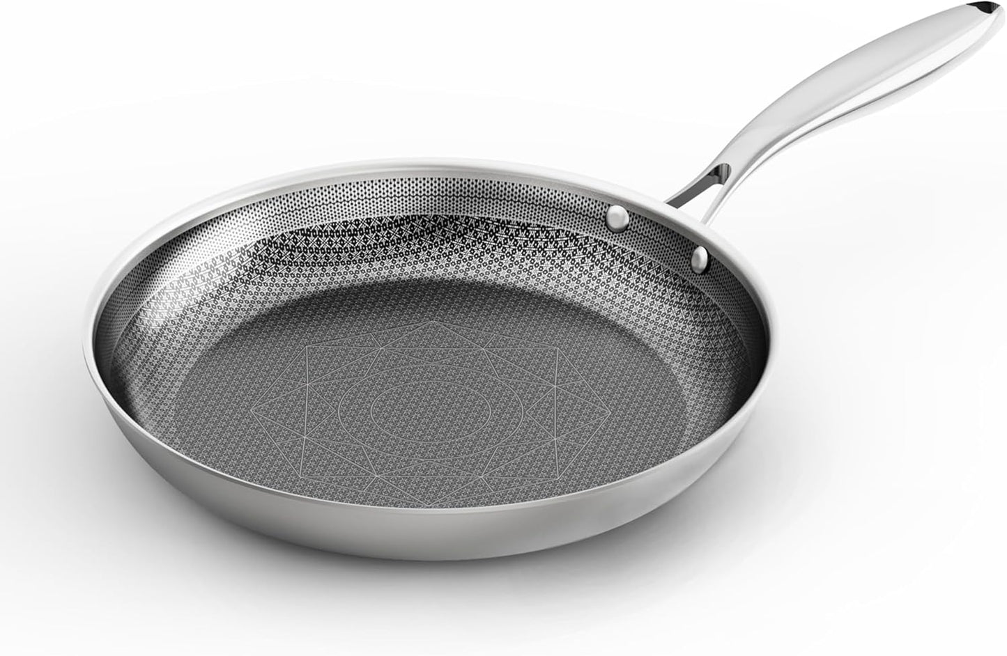 COOKER KING 8-Inch Stainless Steel Pan, Hybrid Nonstick Frying Pan – 3-Ply Clad Cookware, Healthy & Non-Toxic, Dishwasher & Oven Safe, Stay-Cool Handle, Induction Compatible – Metal Utensil Safe