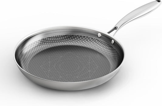 COOKER KING 8-Inch Stainless Steel Pan, Hybrid Nonstick Frying Pan – 3-Ply Clad Cookware, Healthy & Non-Toxic, Dishwasher & Oven Safe, Stay-Cool Handle, Induction Compatible – Metal Utensil Safe