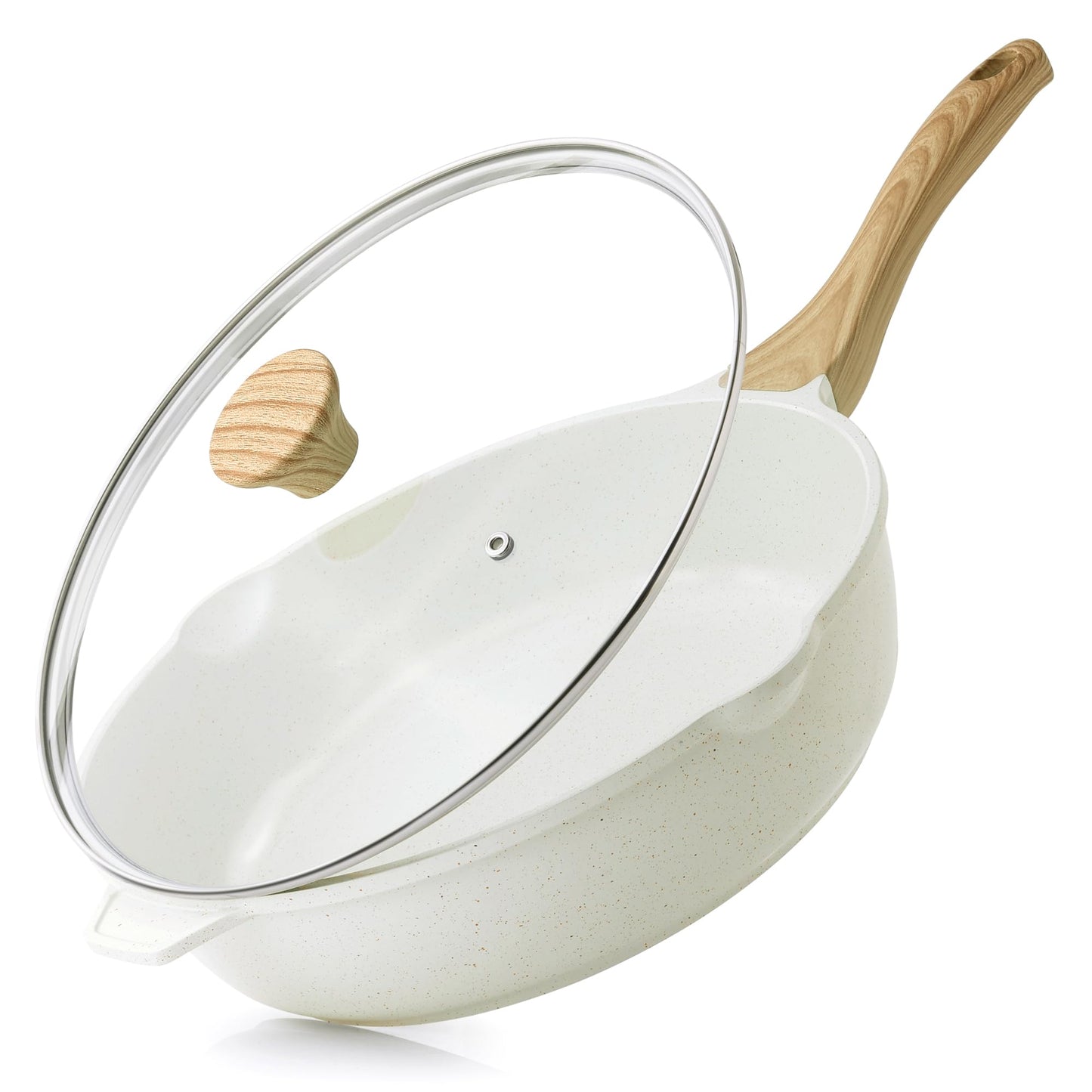 SENSARTE Nonstick Skillet, Deep Frying Pan 10/11/12-inch, Saute Pan with Lid, Stay-cool Handle, Healthy Stone Cookware Cooking Pan, Induction Compatible (10-Inch/3.5QT)