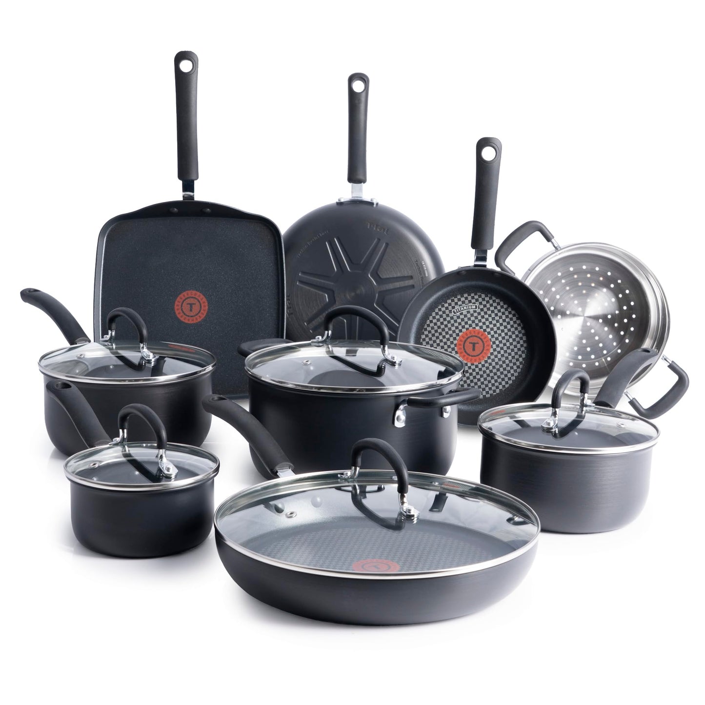 T-fal Ultimate Hard Anodized Nonstick Fry Pan Set 2 Piece, 10, 12 Inch, Oven Broiler Safe 400F, Cookware, Pots and Pans Set Non Stick, Kitchen Frying Pans, Cooking Skillets, Dishwasher Safe, Grey
