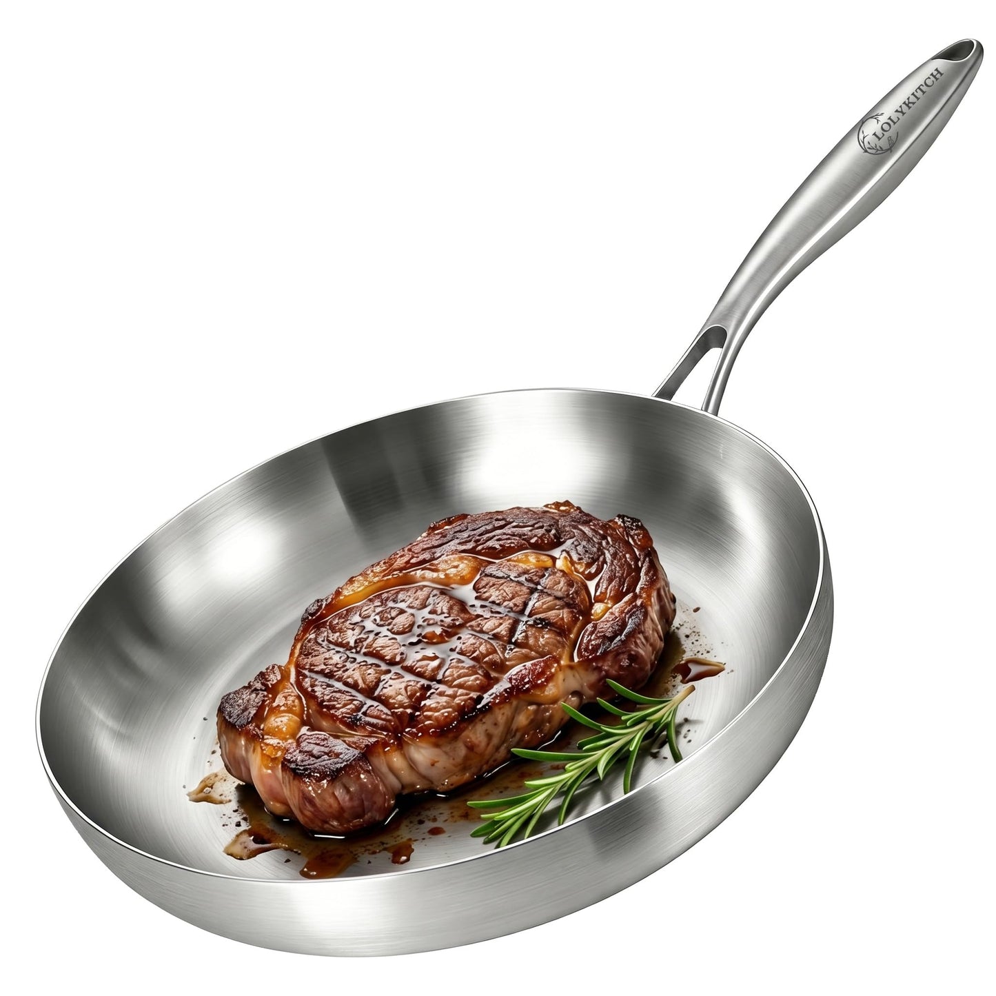 LOLYKITCH 8+10+12 Inch Tri-Ply Stainless Steel Frying Pan Set– Professional Skillet Fast & Even Heating, Induction & Oven Safe Cookware for Modern Home Kitchens, Detachable Handle