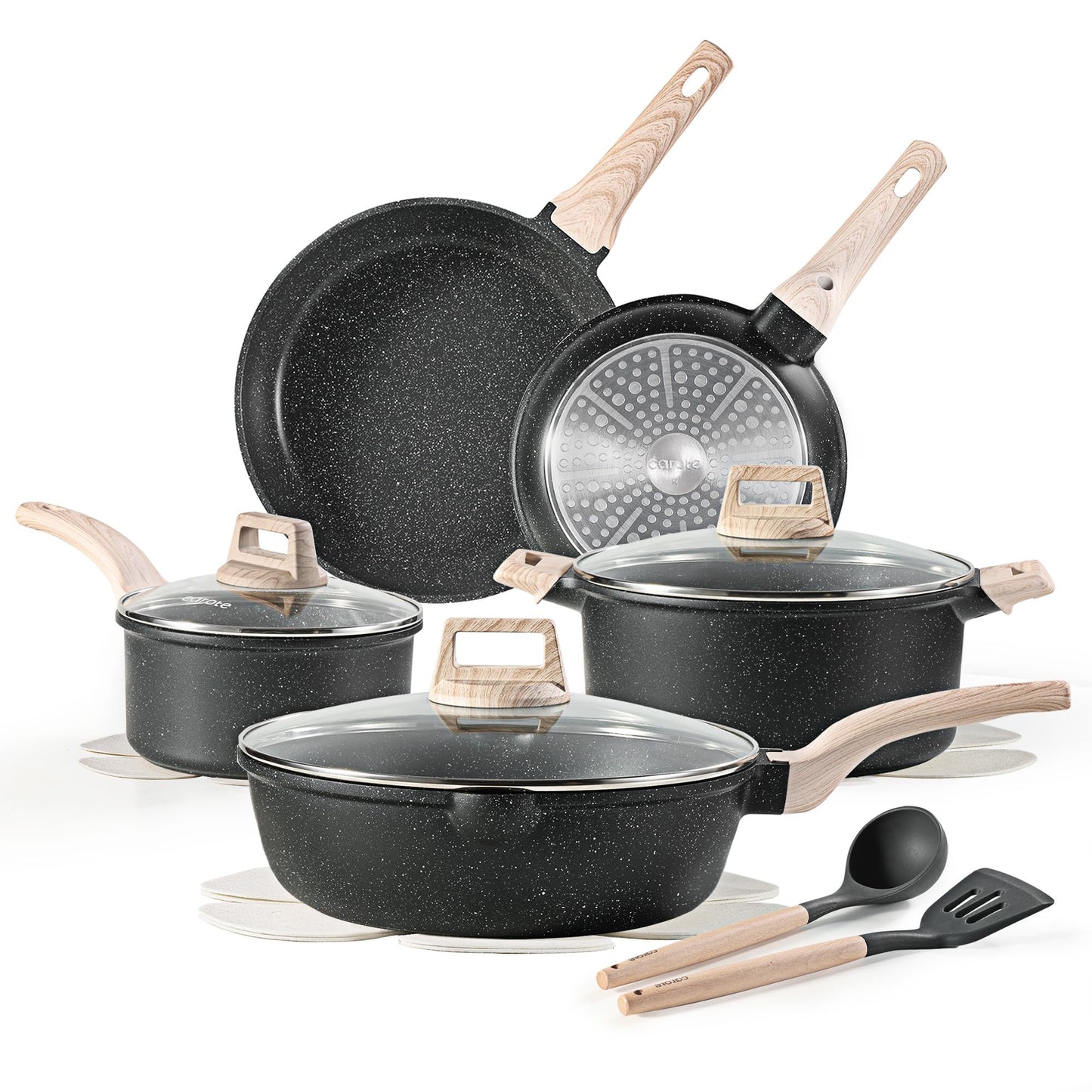 CAROTE 14 Pcs Pots and Pans Set Nonstick,Cookware Set Kitchen Cooking Set with Utensil and Pan Protectors