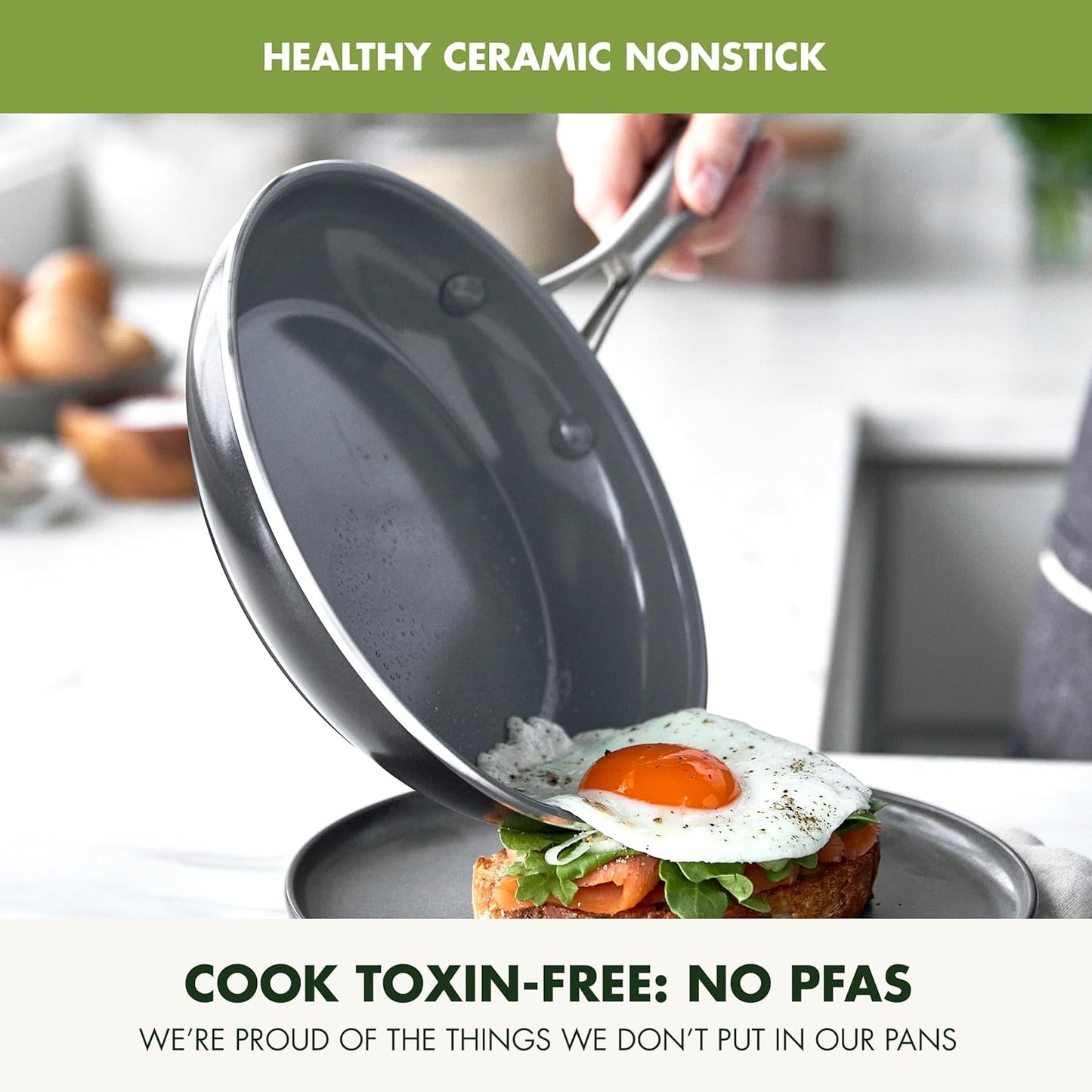GreenPan Swift Healthy Ceramic Nonstick, 10" Frying Pan Skillet, Stainless Steel Handle, PFAS-Free, Dishwasher Safe, Oven Safe, Black