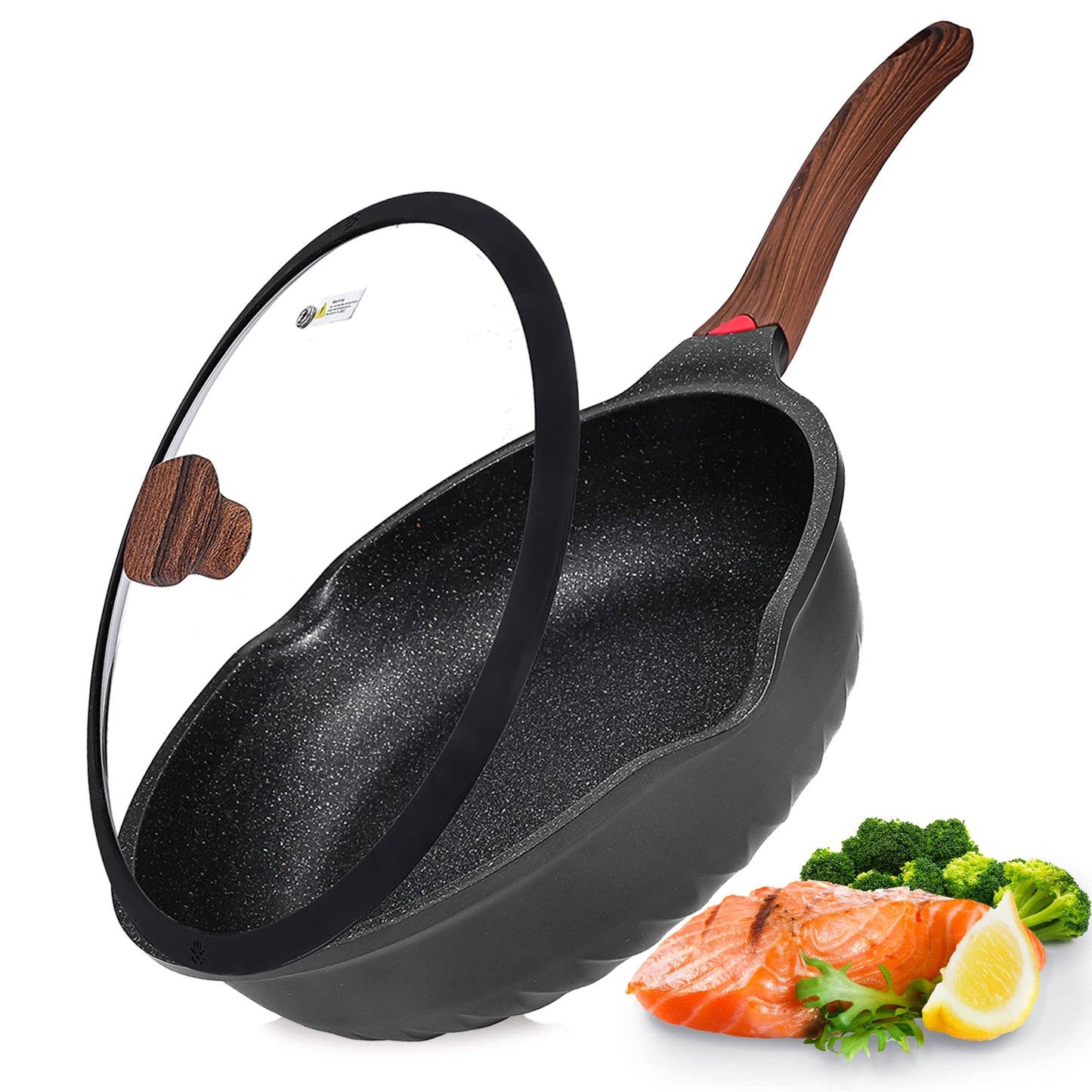 Vinchef Nonstick Deep Frying Pan Skillet with Lid, 11in/5Qt Saute Pan, German 3C+ Ceramic Coating Technology, Heat Indicator, Induction Compatible