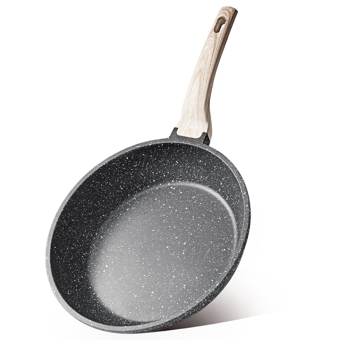 CAROTE Non Stick Frying Pan Skillet, Omelet Pan, Healthy Non Toxic Granite Chef Pan, Induction Compatible Egg Frying Pan with Heat-Resistant Handle, PFOA-Free,Cream White, 8"