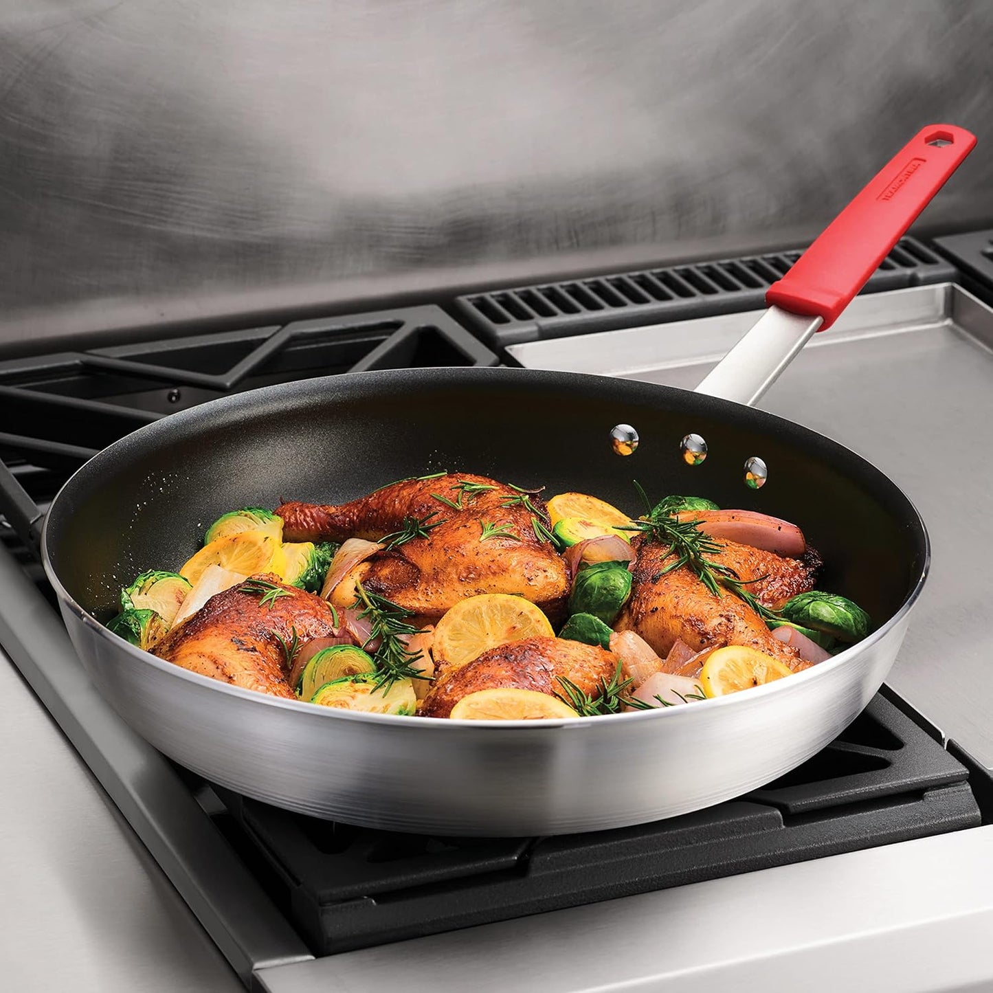 Tramontina Professional 14-Inch Non Stick Extra Large Frying Pan, Heavy-Gauge Aluminum Skillet with Reinforced Nonstick Coating, Red Handle, Dishwasher and Oven Safe
