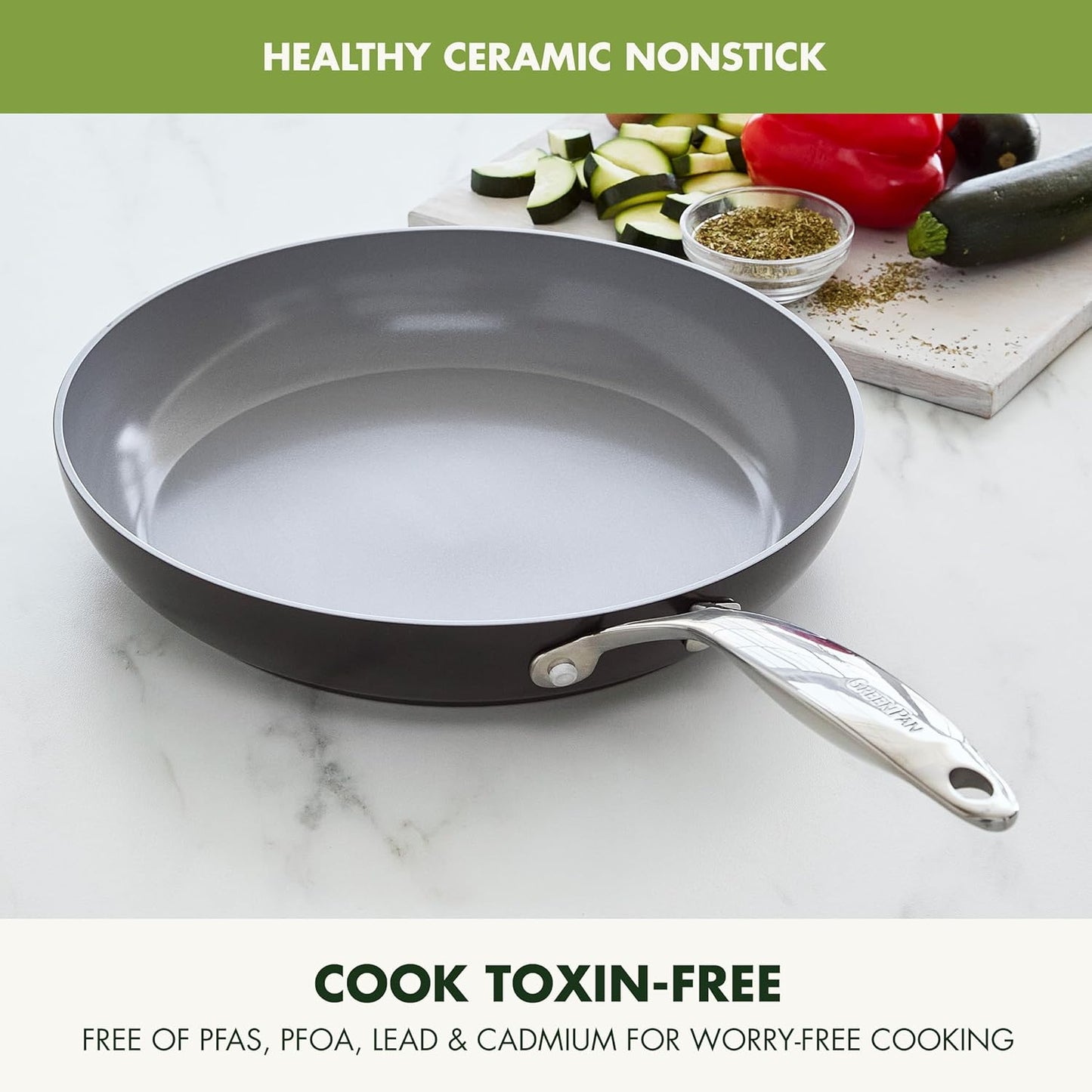 GreenPan Valencia Pro Ceramic Nonstick 12” Frying Pan Skillet, Hard Anodized PFAS-Free Cookware, Induction Ready, Compatible on All Cooktops, Eggs & Omelets, Dishwasher Safe, Oven Safe to 600F, Gray