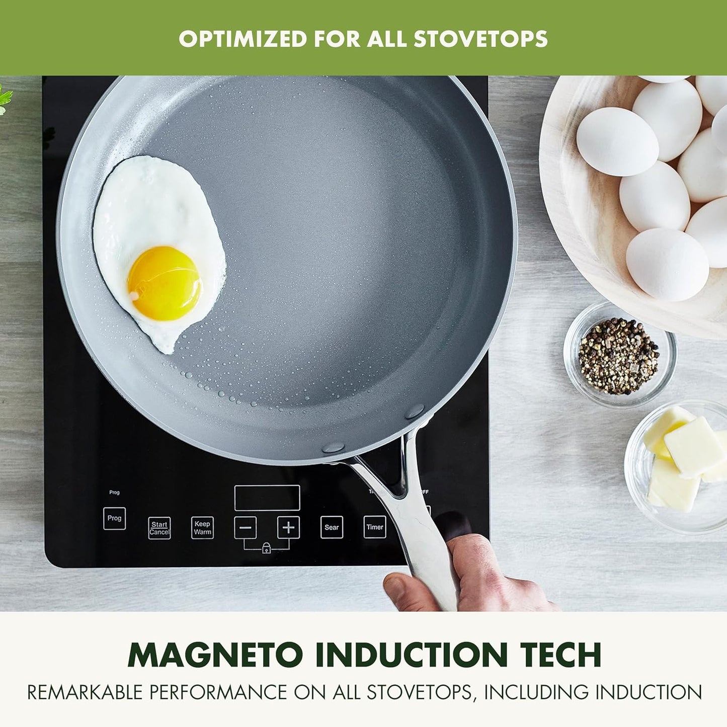 GreenPan Valencia Pro Ceramic Nonstick 12” Frying Pan Skillet, Hard Anodized PFAS-Free Cookware, Induction Ready, Compatible on All Cooktops, Eggs & Omelets, Dishwasher Safe, Oven Safe to 600F, Gray