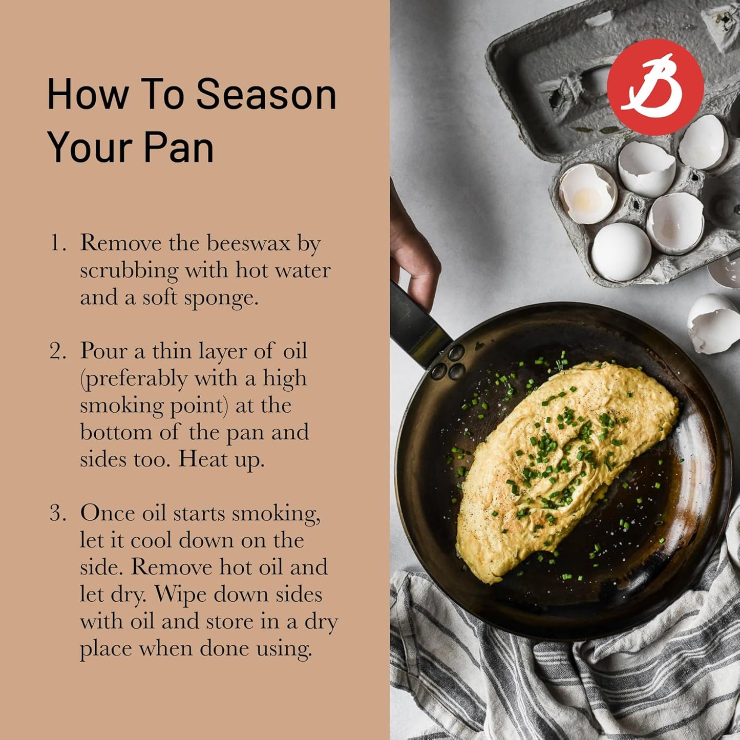 de Buyer MINERAL B Carbon Steel Fry Pan - 8” Diameter, 5.5” Cooking Surface - Ideal for Searing, Sauteing & Reheating - Naturally Non-Stick Finish - Made in France