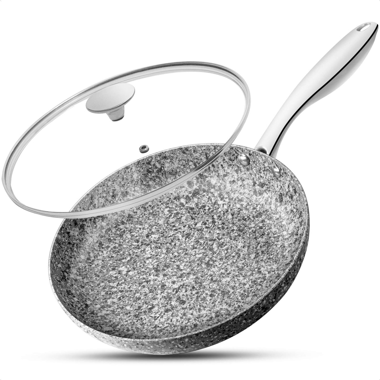 MICHELANGELO 8 Inch Frying Pan with Lid, Ultra Nonstick Small Fry Pan with Granite Interior, Granite Stone Skillet 8 Inch Nonstick, Egg Pans for Cooking, Oven Safe, Induction Compatible