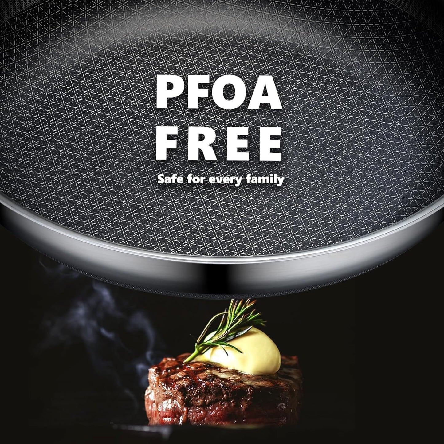 OATOFP Non Stick Frying Pans 12 inch, Hybrid Improved Version Frying Pans Nonstick with Lid,non stick Stainless Steel Skillets, Dishwasher and Oven-Safe Chef Pan, PFOA Free Cookware Improved Version