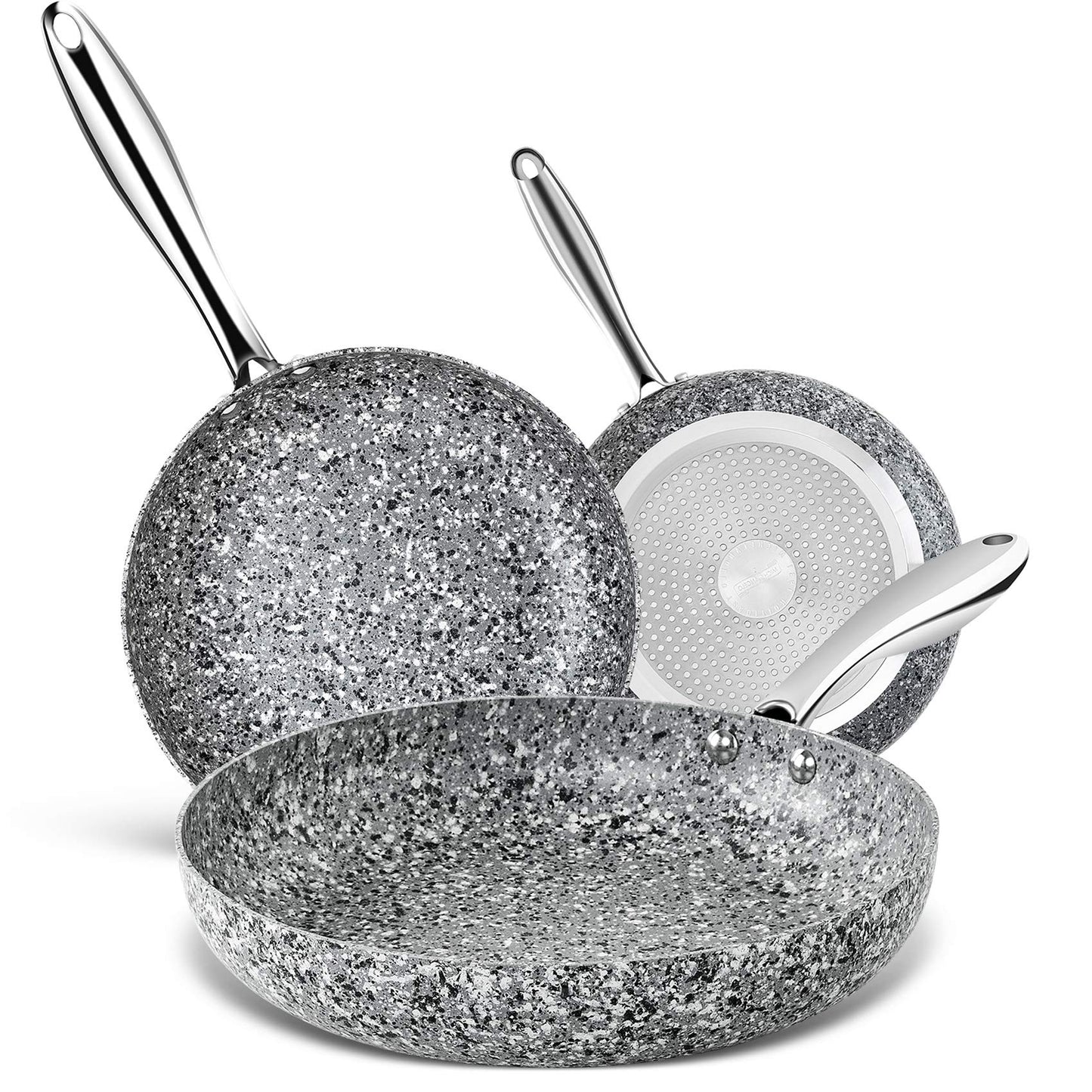 MICHELANGELO 8 Inch Frying Pan with Lid, Ultra Nonstick Small Fry Pan with Granite Interior, Granite Stone Skillet 8 Inch Nonstick, Egg Pans for Cooking, Oven Safe, Induction Compatible