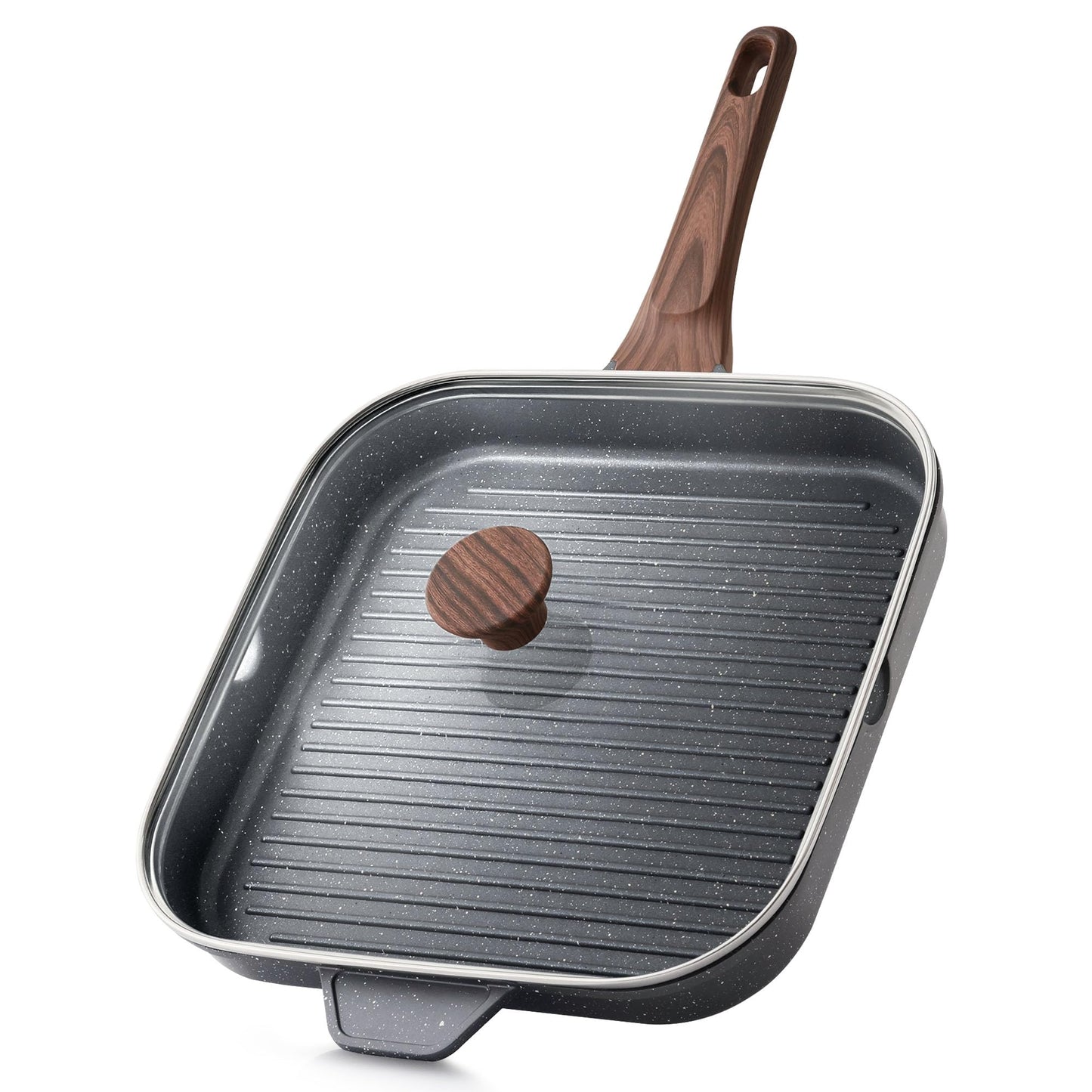 SENSARTE Nonstick Grill Pan for Stove Tops, Versatile Griddle with Pour Spouts, Square Big Cooking Surface, Durable Skillet Indoor & Outdoor Grilling. PFOA Free, 9.5 Inch