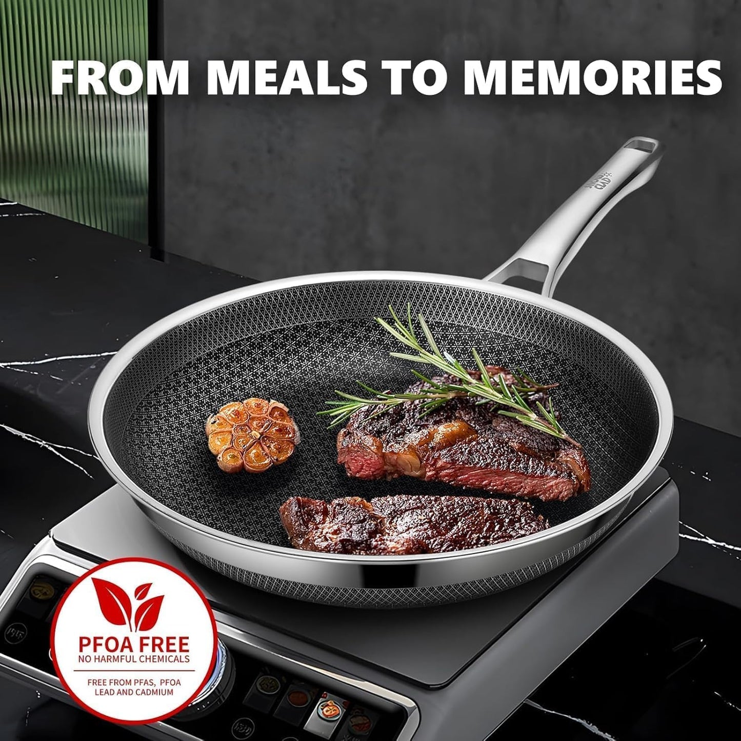 OATOFP Non Stick Frying Pans 12 inch, Hybrid Improved Version Frying Pans Nonstick with Lid,non stick Stainless Steel Skillets, Dishwasher and Oven-Safe Chef Pan, PFOA Free Cookware Improved Version