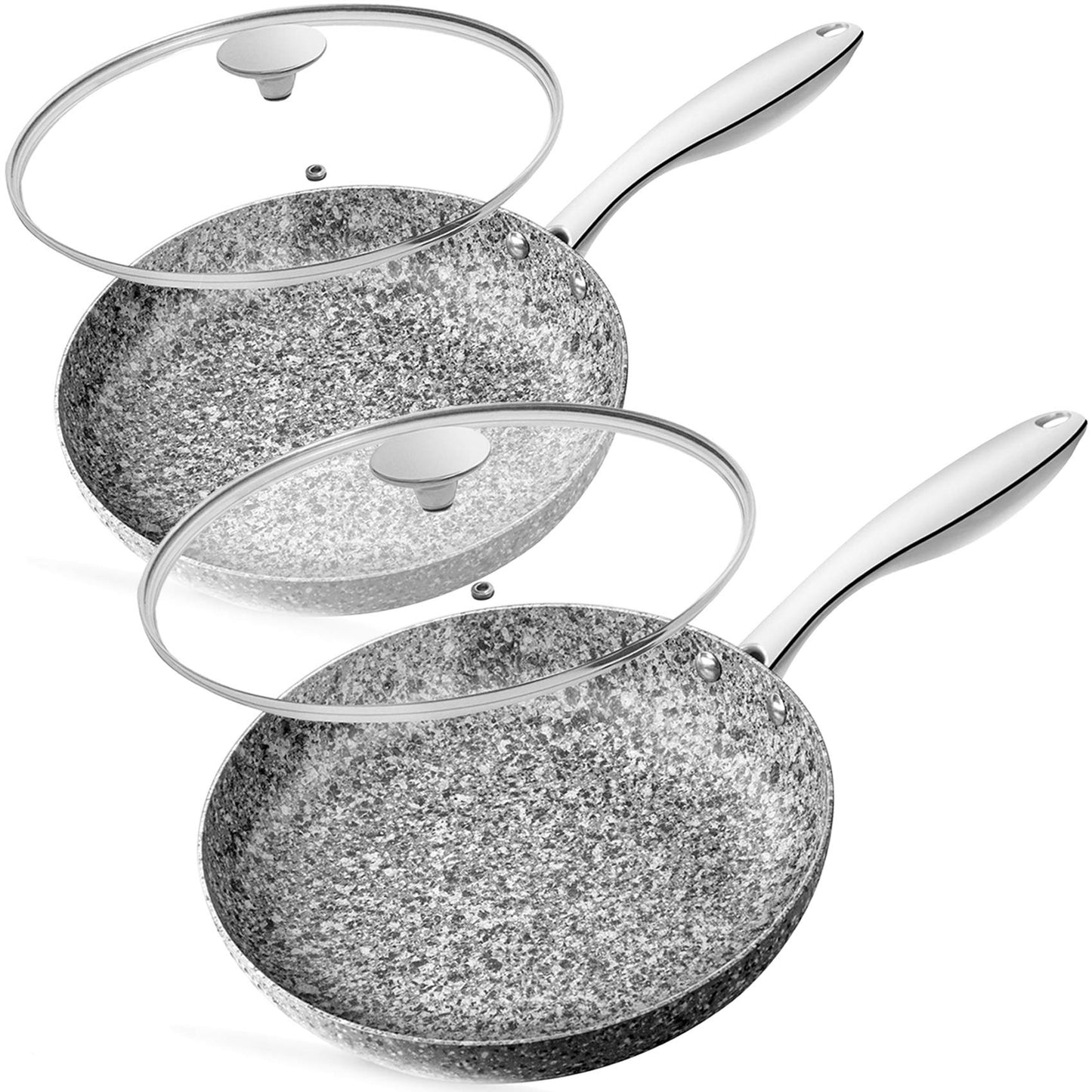 MICHELANGELO 8 Inch Frying Pan with Lid, Ultra Nonstick Small Fry Pan with Granite Interior, Granite Stone Skillet 8 Inch Nonstick, Egg Pans for Cooking, Oven Safe, Induction Compatible