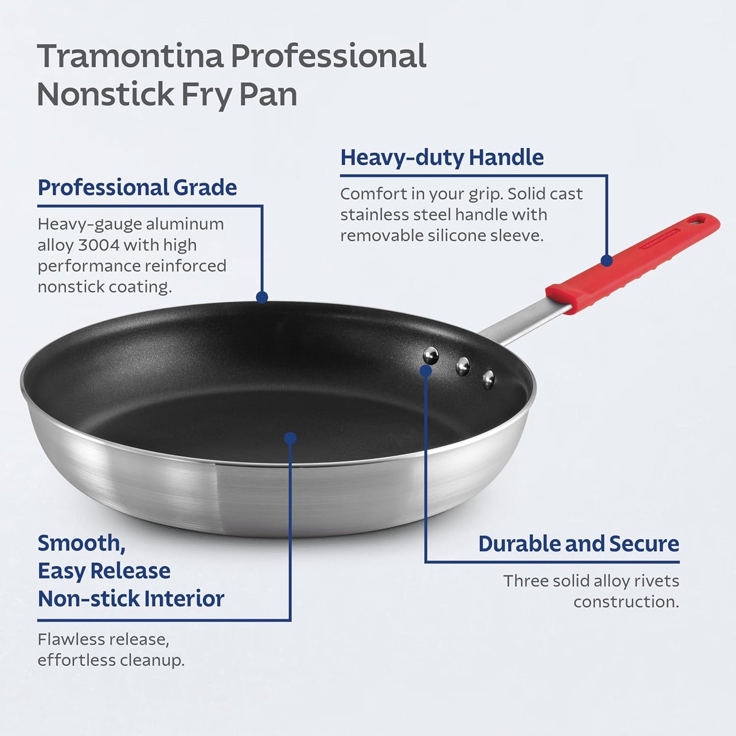 Tramontina Professional 14-Inch Non Stick Extra Large Frying Pan, Heavy-Gauge Aluminum Skillet with Reinforced Nonstick Coating, Red Handle, Dishwasher and Oven Safe