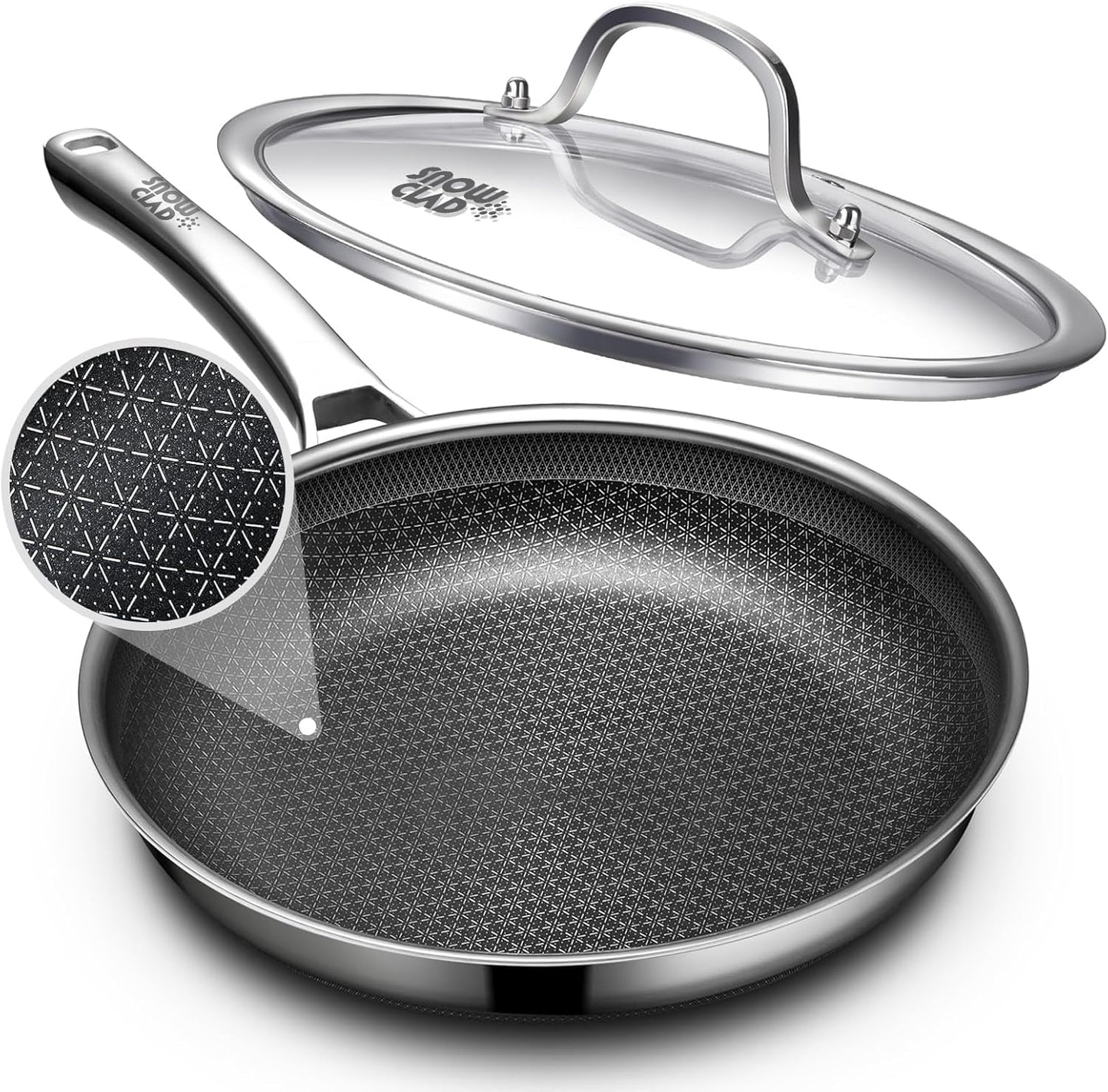 OATOFP Non Stick Frying Pans 12 inch, Hybrid Improved Version Frying Pans Nonstick with Lid,non stick Stainless Steel Skillets, Dishwasher and Oven-Safe Chef Pan, PFOA Free Cookware Improved Version