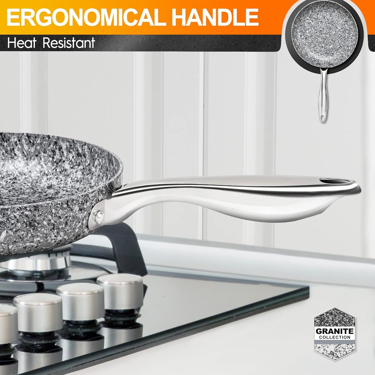 MICHELANGELO 8 Inch Frying Pan with Lid, Ultra Nonstick Small Fry Pan with Granite Interior, Granite Stone Skillet 8 Inch Nonstick, Egg Pans for Cooking, Oven Safe, Induction Compatible