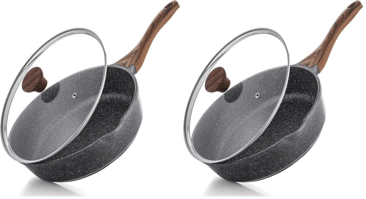 SENSARTE Nonstick Skillet, Deep Frying Pan 10/11/12-inch, Saute Pan with Lid, Stay-cool Handle, Healthy Stone Cookware Cooking Pan, Induction Compatible (10-Inch/3.5QT)