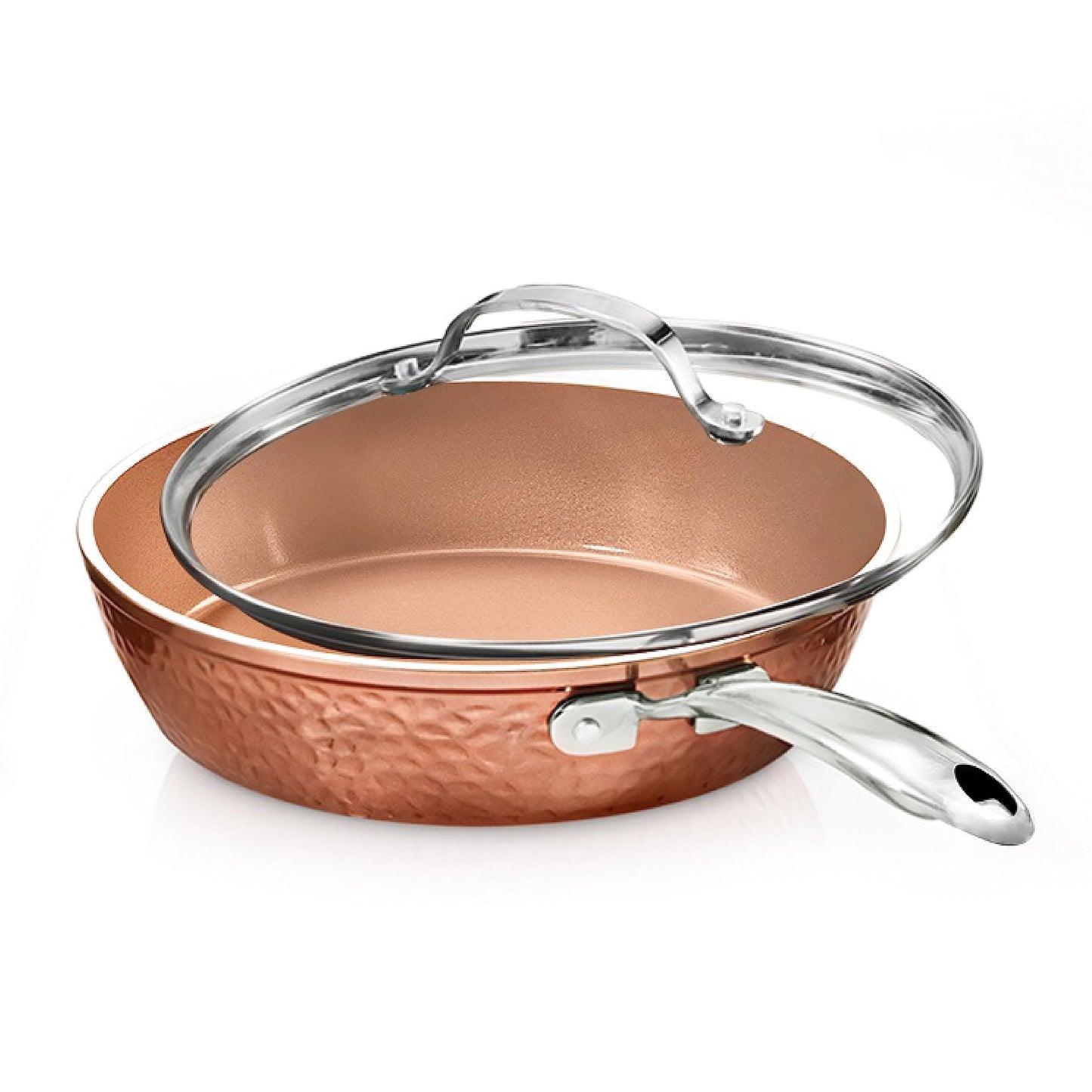 Gotham Steel Hammered Copper 14 Inch Non Stick Frying Pan with Lid, Nonstick Frying Pan with Ceramic Coating and Induction Plate for Even Heating, Oven / Dishwasher Safe, 100% Healthy & Non Toxic