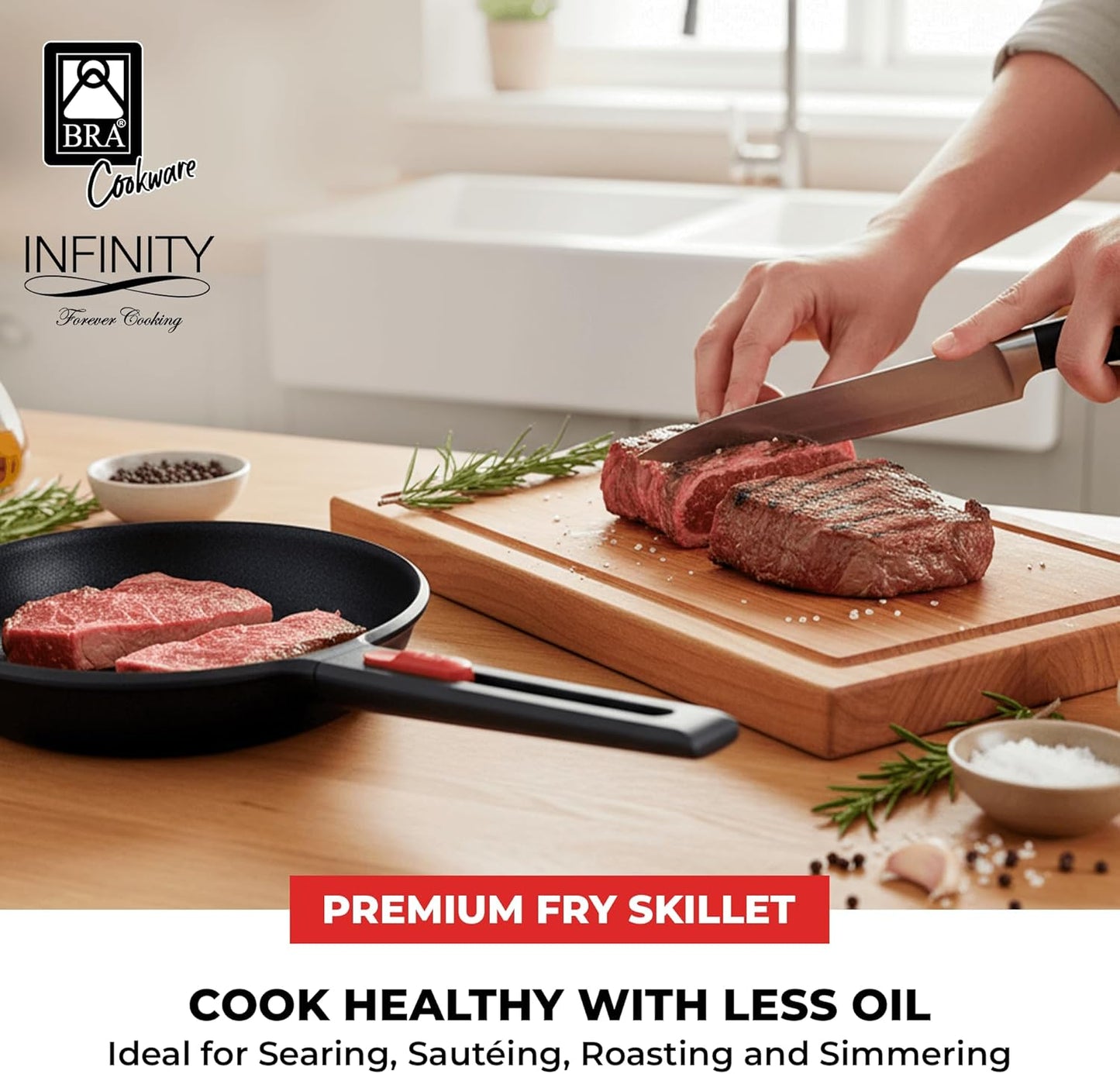 BRA COOKWARE Infinity Nonstick Frying Pan | 9.5-Inch Cast Aluminum Skillet | PFOA/PFAS Free Fry Pan | Removable Handle | All Cooktops (incl Induction) Searing Skillet | Oven Safe up to 425°F