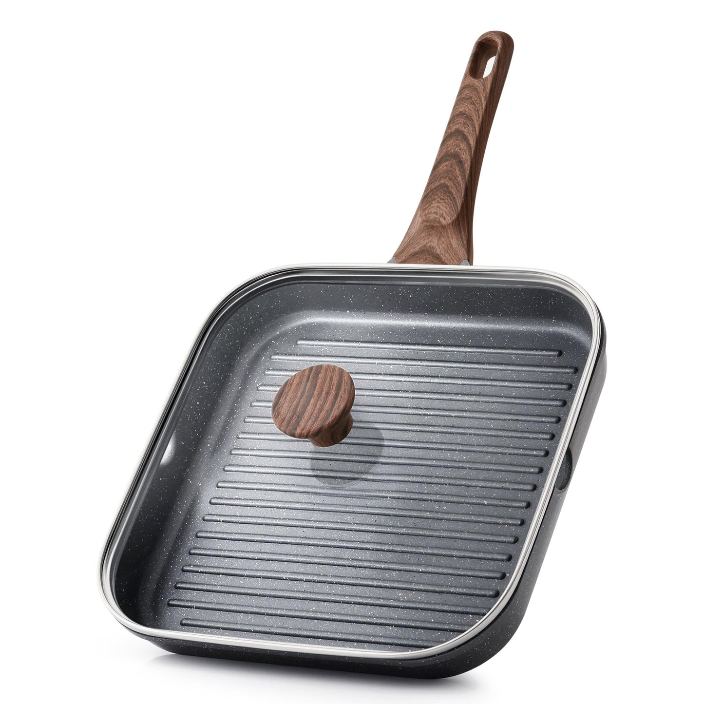SENSARTE Nonstick Grill Pan for Stove Tops, Versatile Griddle with Pour Spouts, Square Big Cooking Surface, Durable Skillet Indoor & Outdoor Grilling. PFOA Free, 9.5 Inch